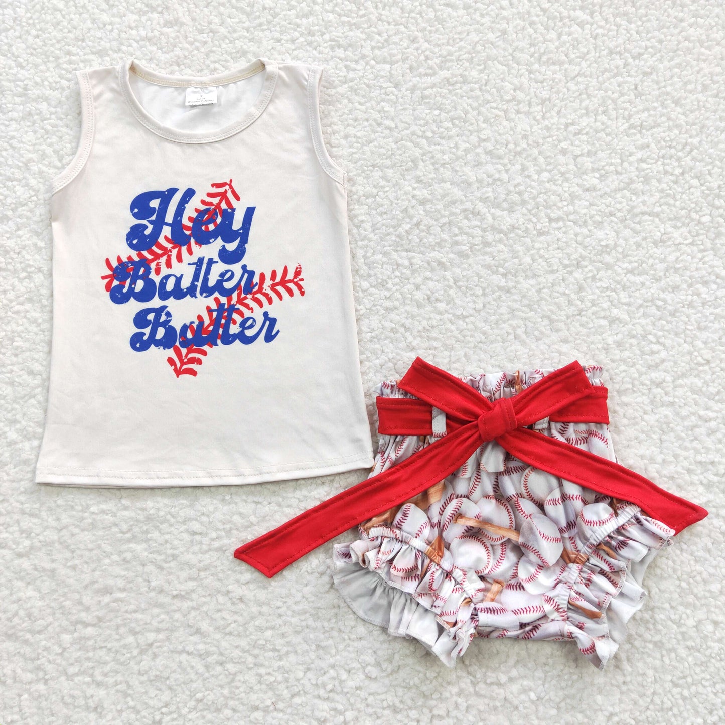 GBO0123 Hey Batter Batter Baseball Baby Girls Bummies Set