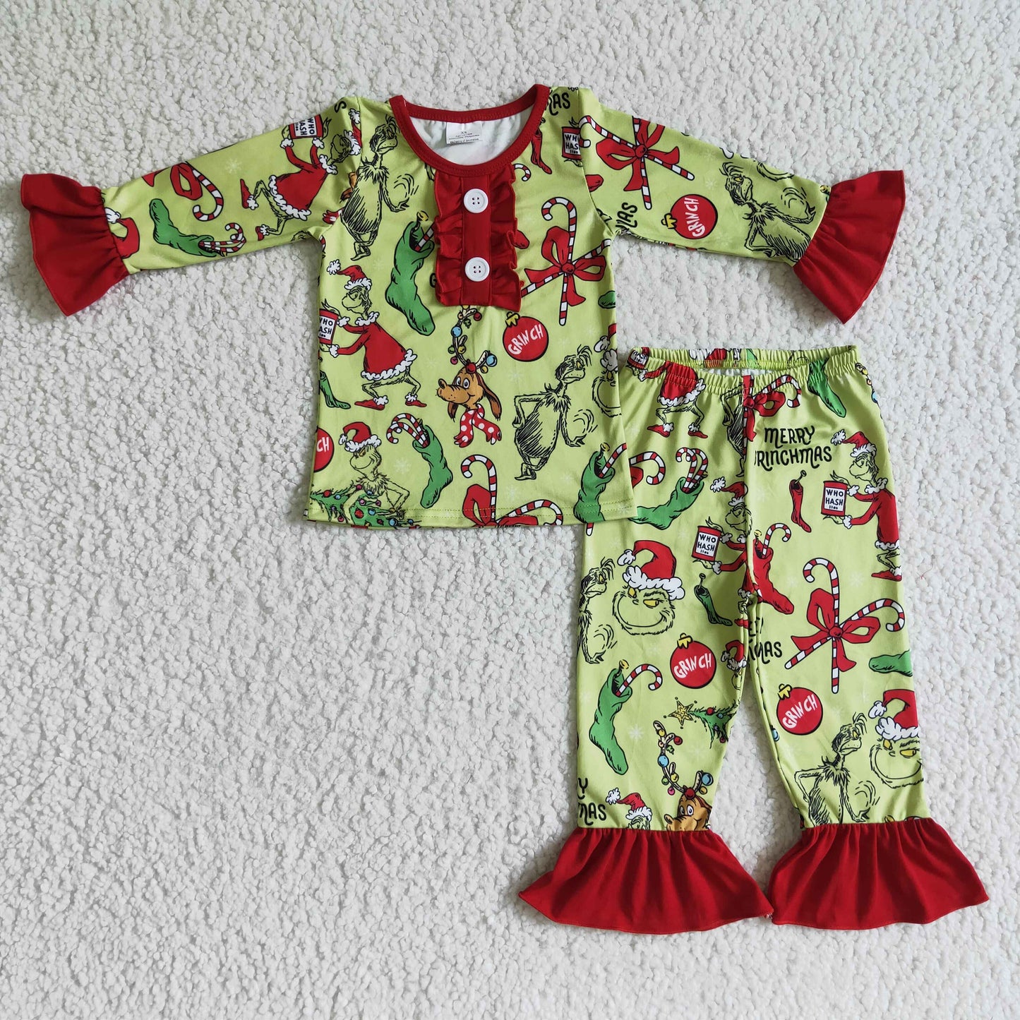 GLP0204 Christmas Green Cartoon Girls Pajamas