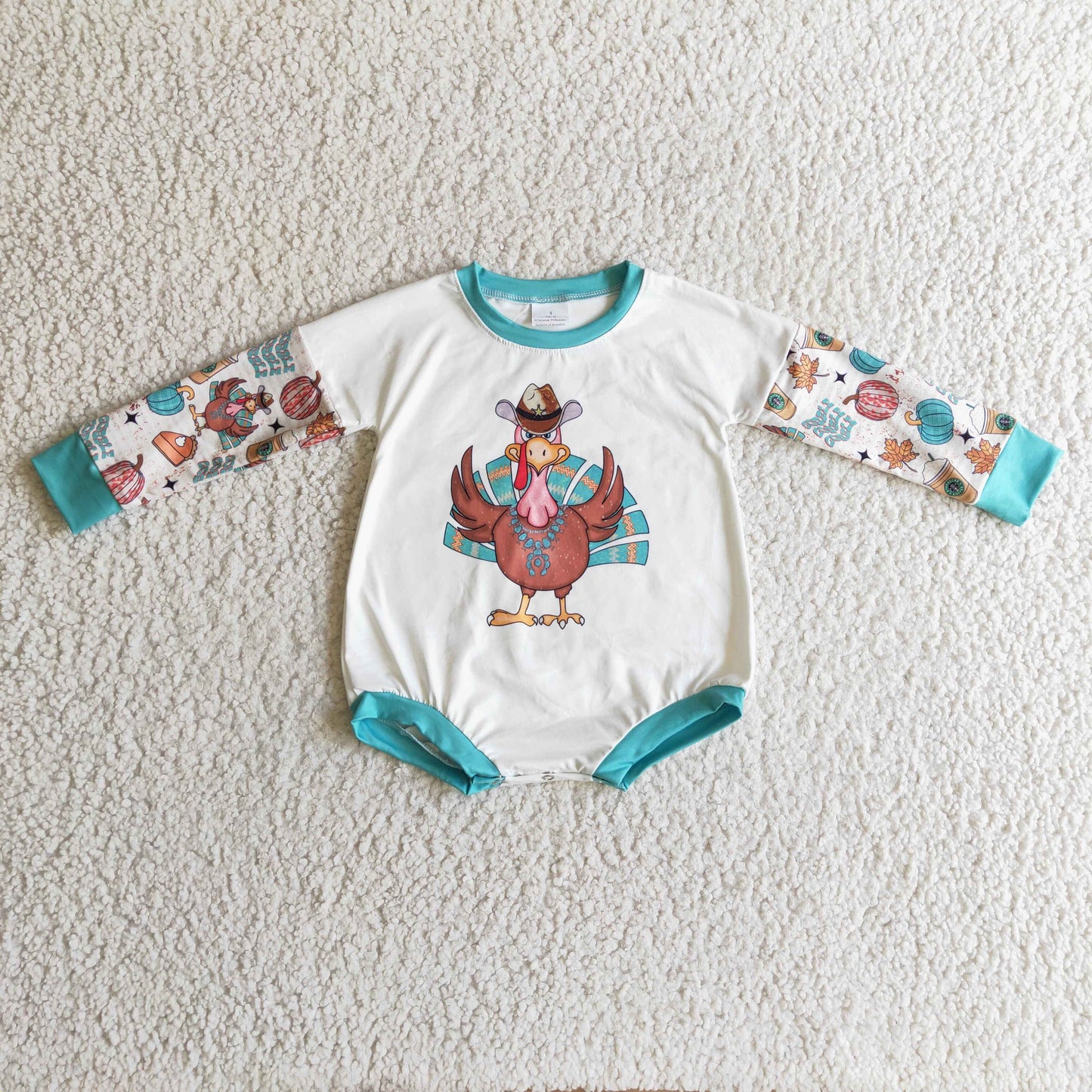 LR0170 Turkey Long Sleeve Kids Bummies Romper