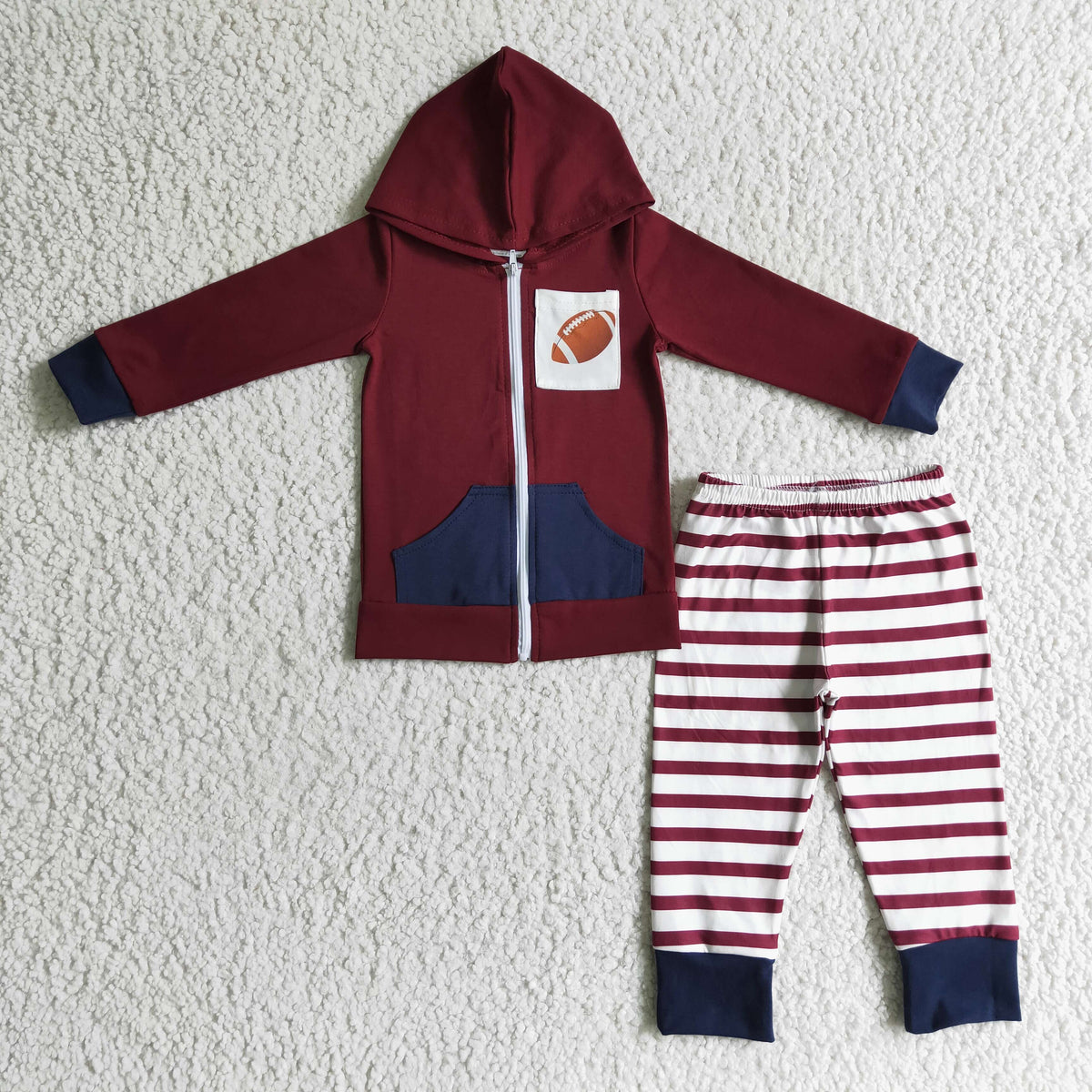 BLP0093 Football Pullover Hat Boys Hoodie Zip Set