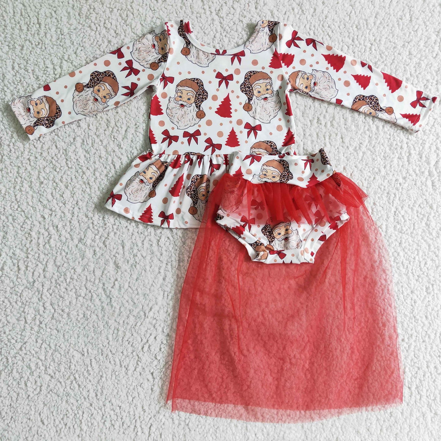 GLD0092 Christmas Santa Red Girls GreenTutu Bummies Set
