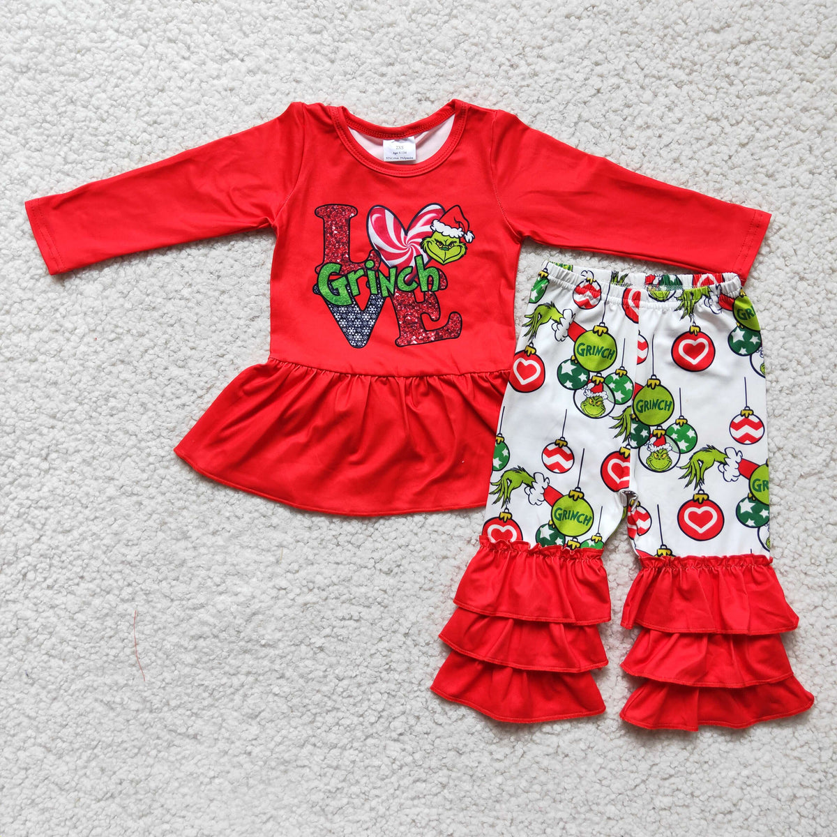 2021 New Arrival Baby Girls Long Sleeve Christmas Cartoon Ruffles Pants Outfits
