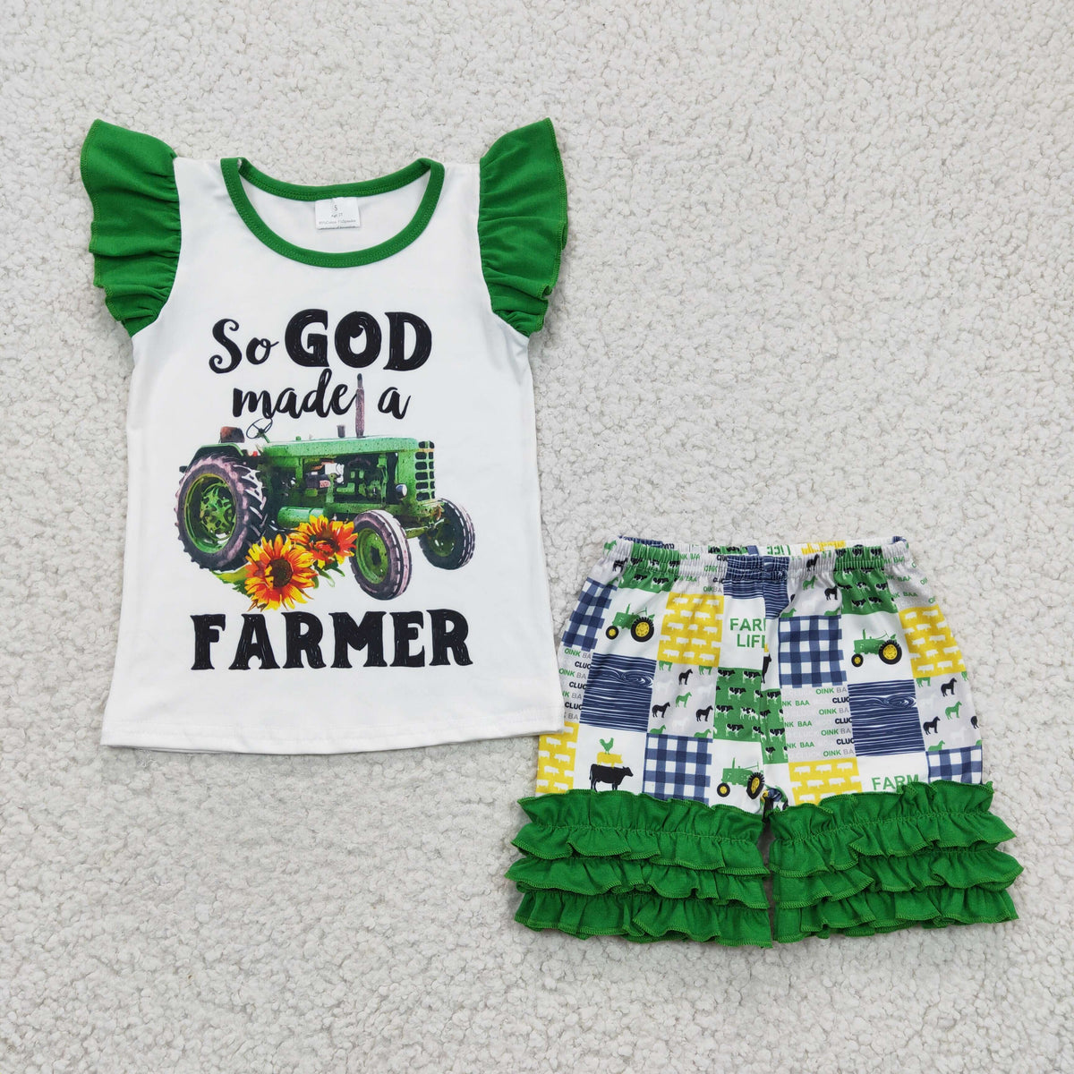 A14-3 Farmer Green Flutter Sleeve Truck Girls Set