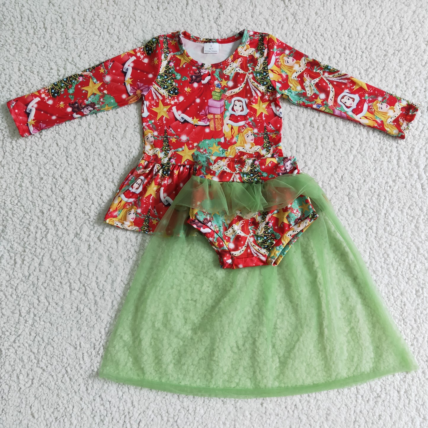 GLD0090 Red Christmas Princess Girls GreenTutu Bummies Set