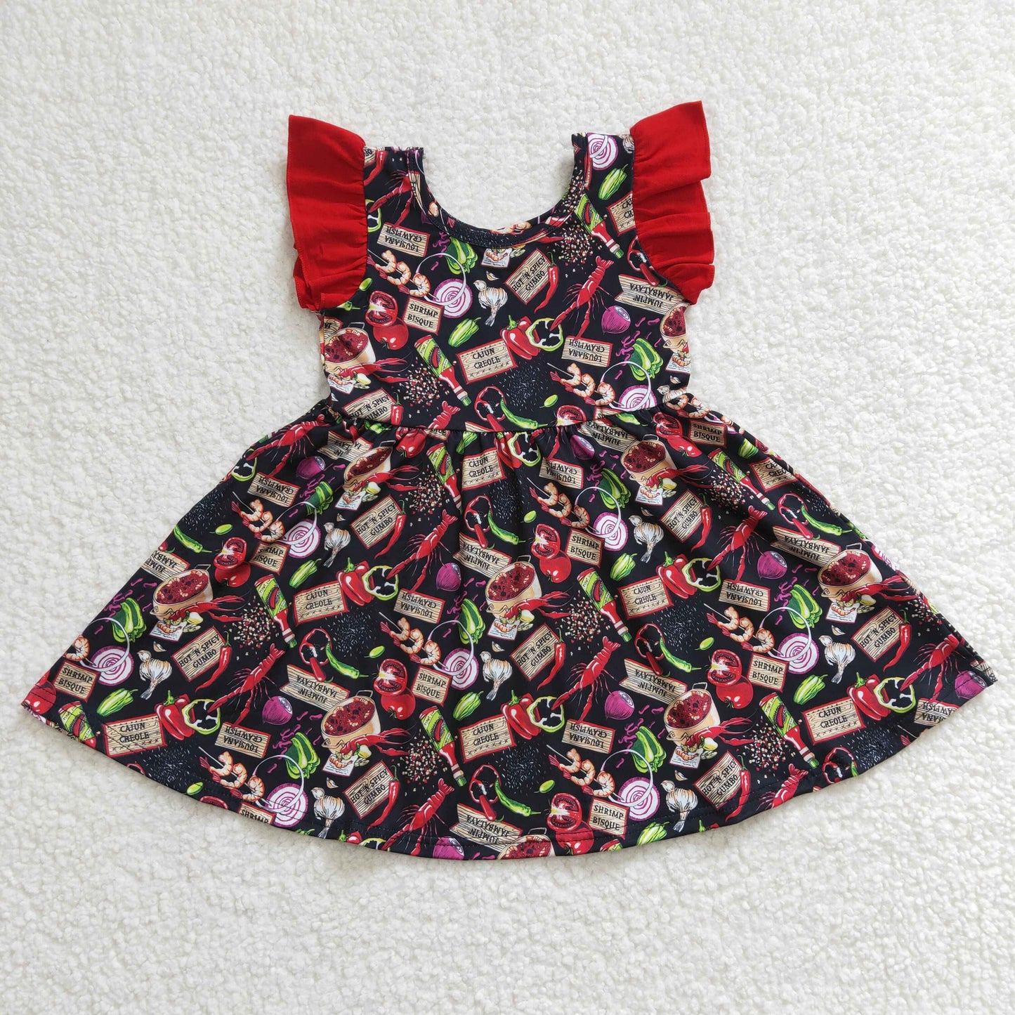 GSD0245 Red Flutter Sleeve Lobster Girls Dress