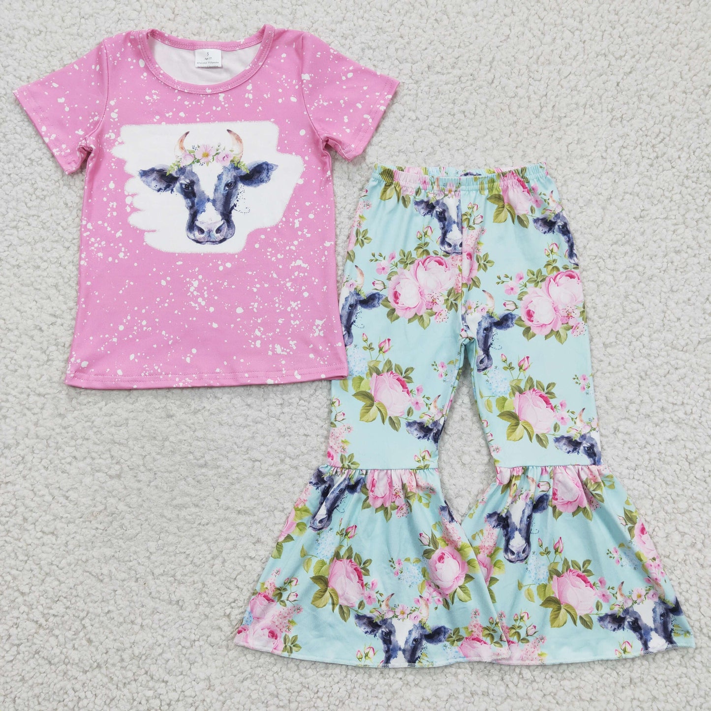 GSPO0395 Pink Cow Flower Print Baby Girls Outfits