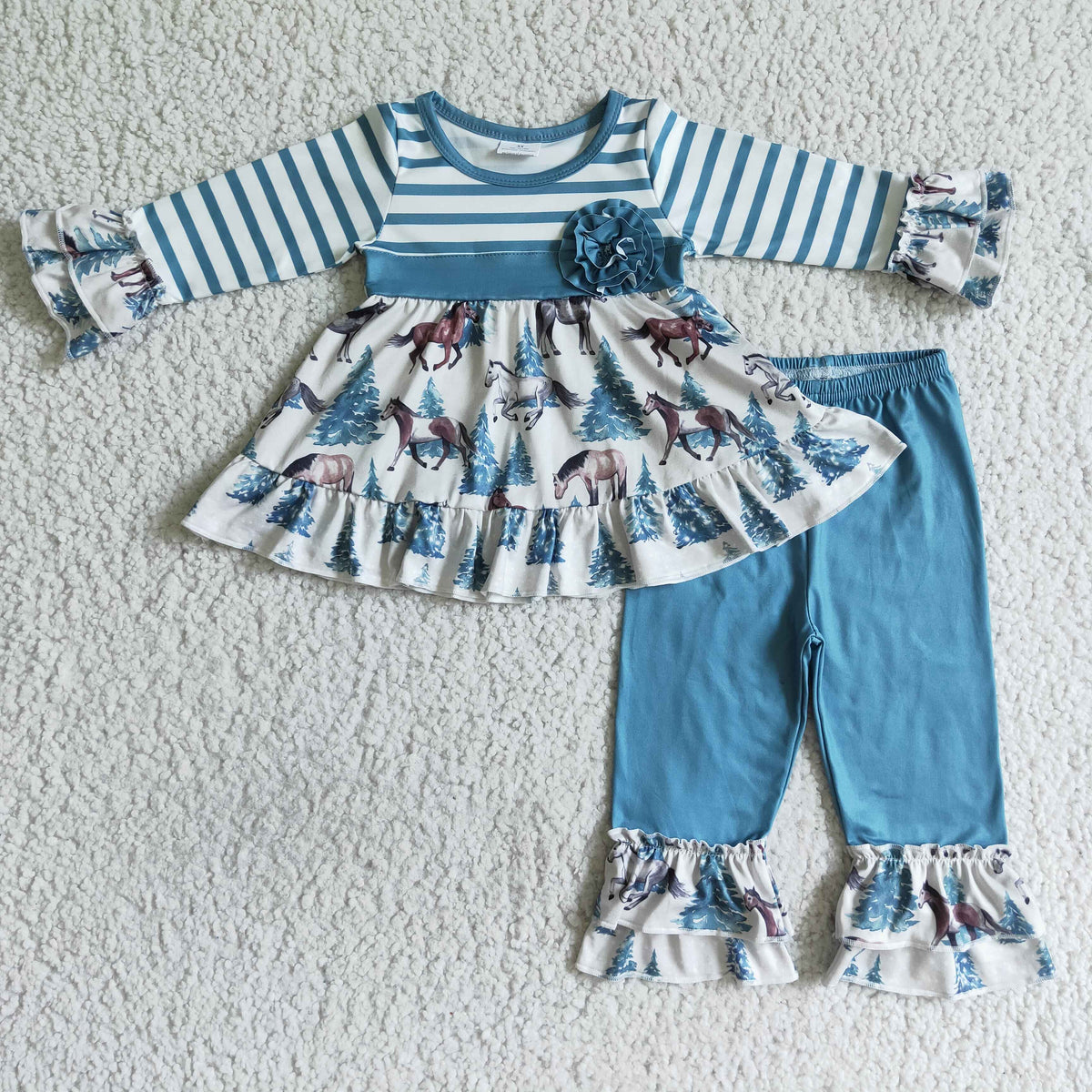 GLP0019 Western Striped Print Blue Girls Outfits