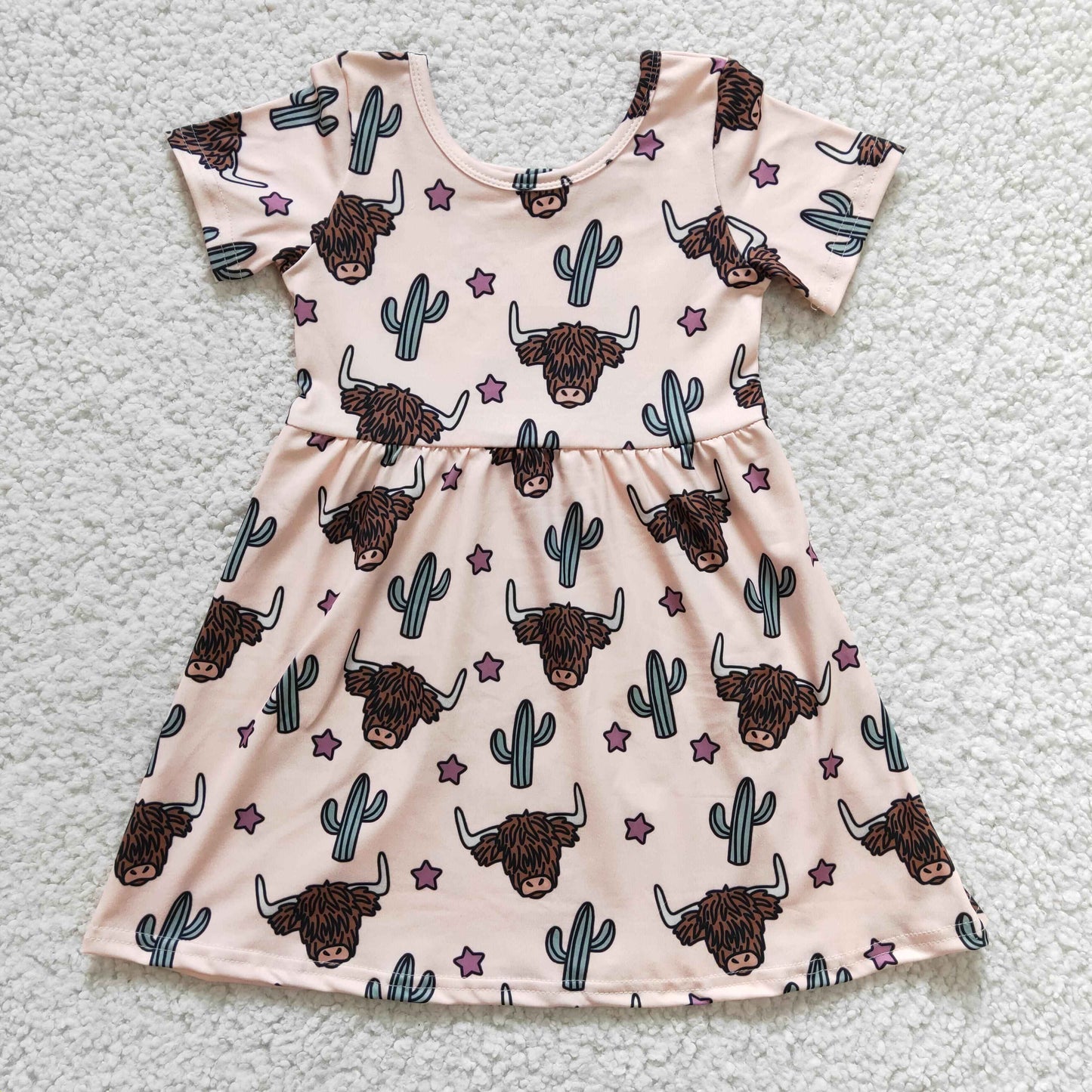 GSD0178 Western Highland Cactus Short Sleeve Girls Dress