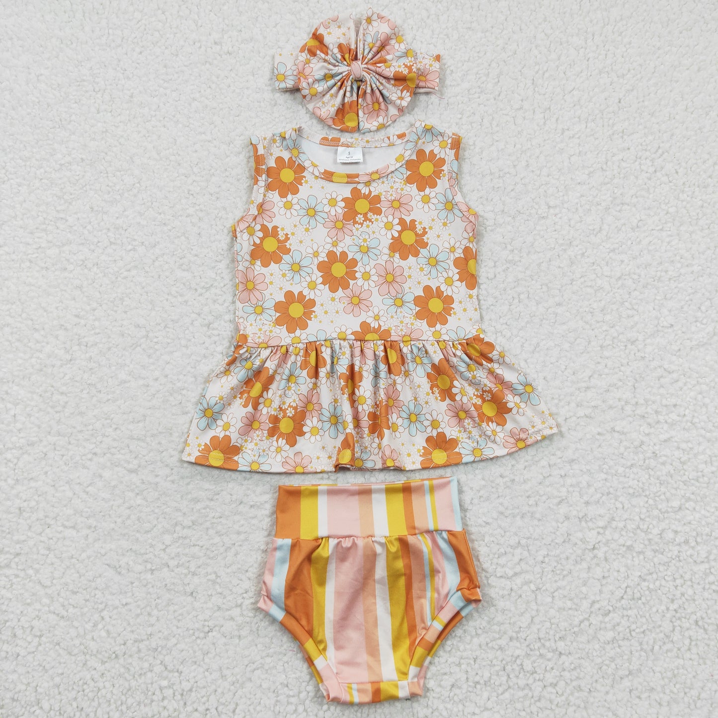 GBO0106 Flower Tunic Dress Striped Print Bummies Set