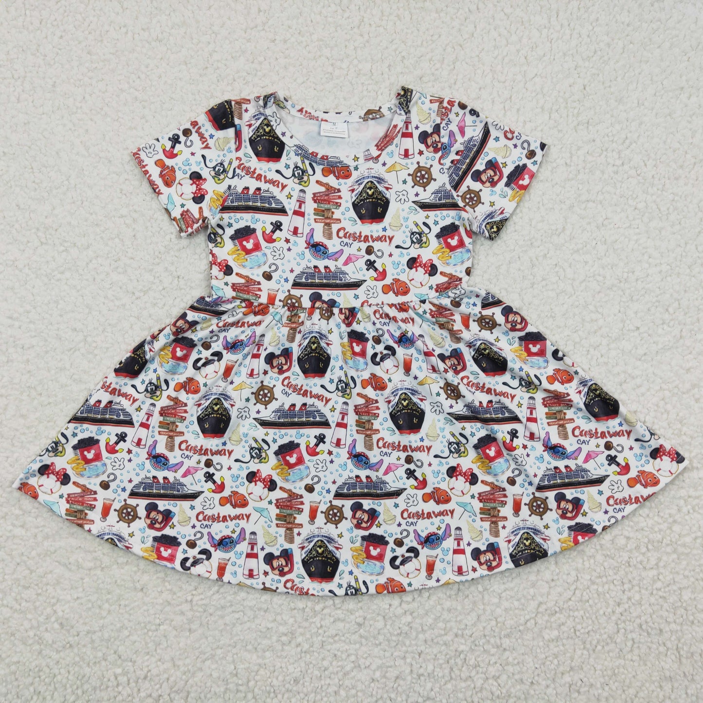 GSD0290 Short Sleeve Cartoon Baby Girls Twirl Dress