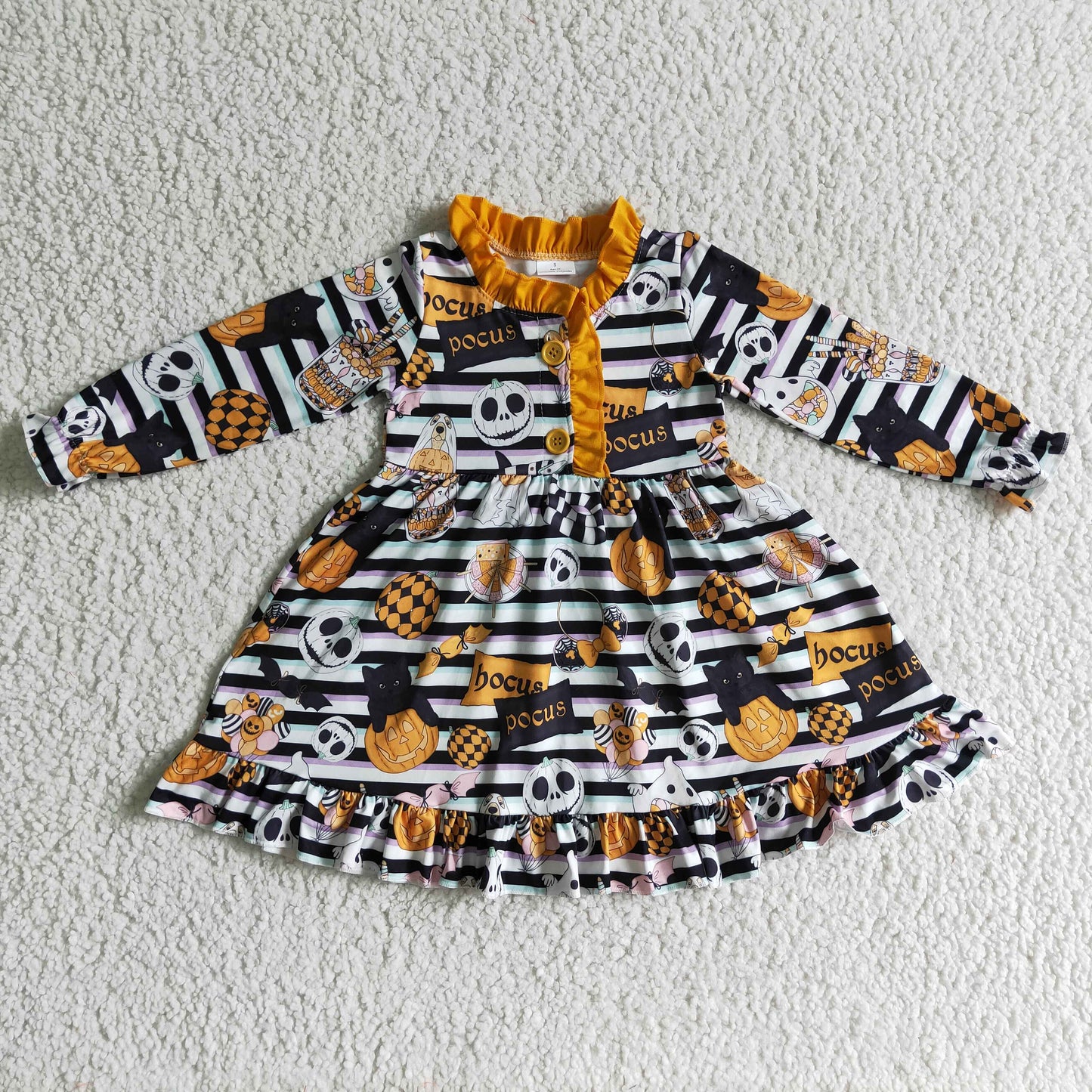GLD0104 Halloween Pumpkin Striped Print Dress