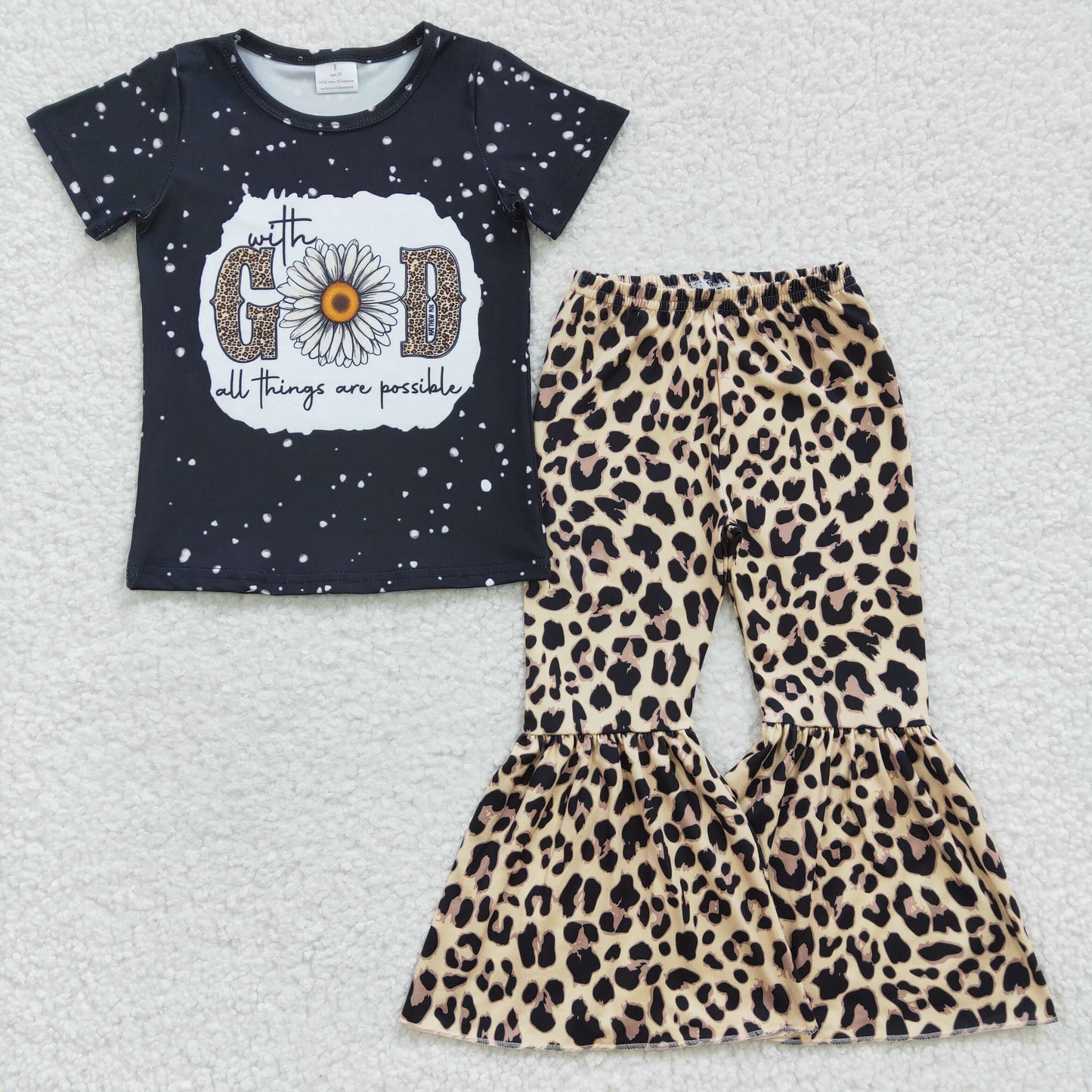 GSPO0478 With God All Thing Are Possible Sunflower Leopard Print Girls Outfits