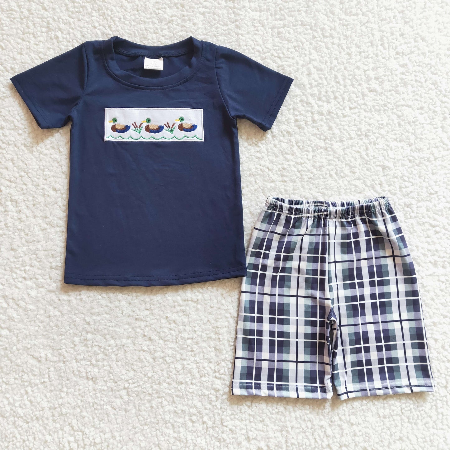 BSSO0128 Embroidery Duck Navy Summer Short Sleeve Boys Set