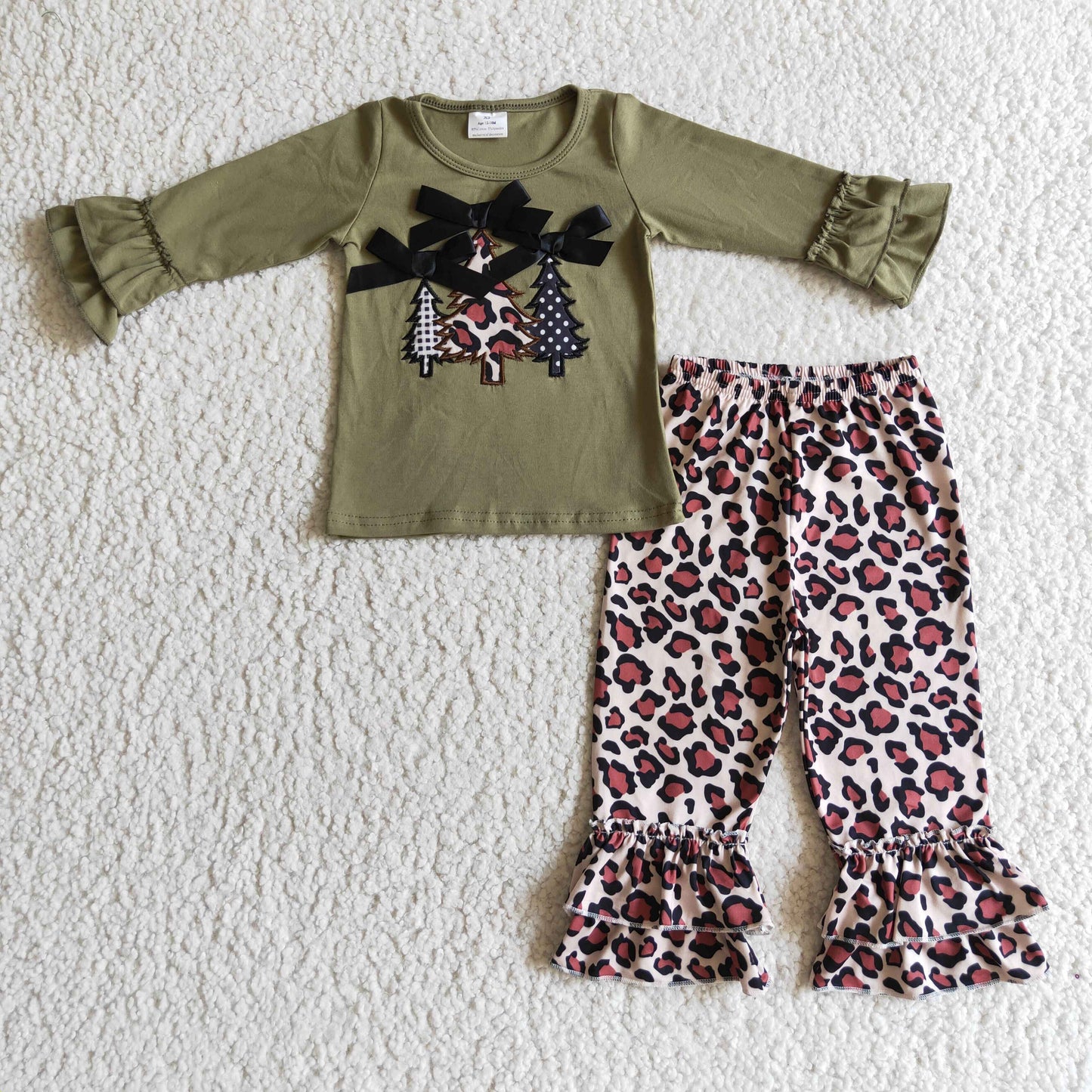 GLP0231 Green Christmas Tree Leopard Print Girls Outfits