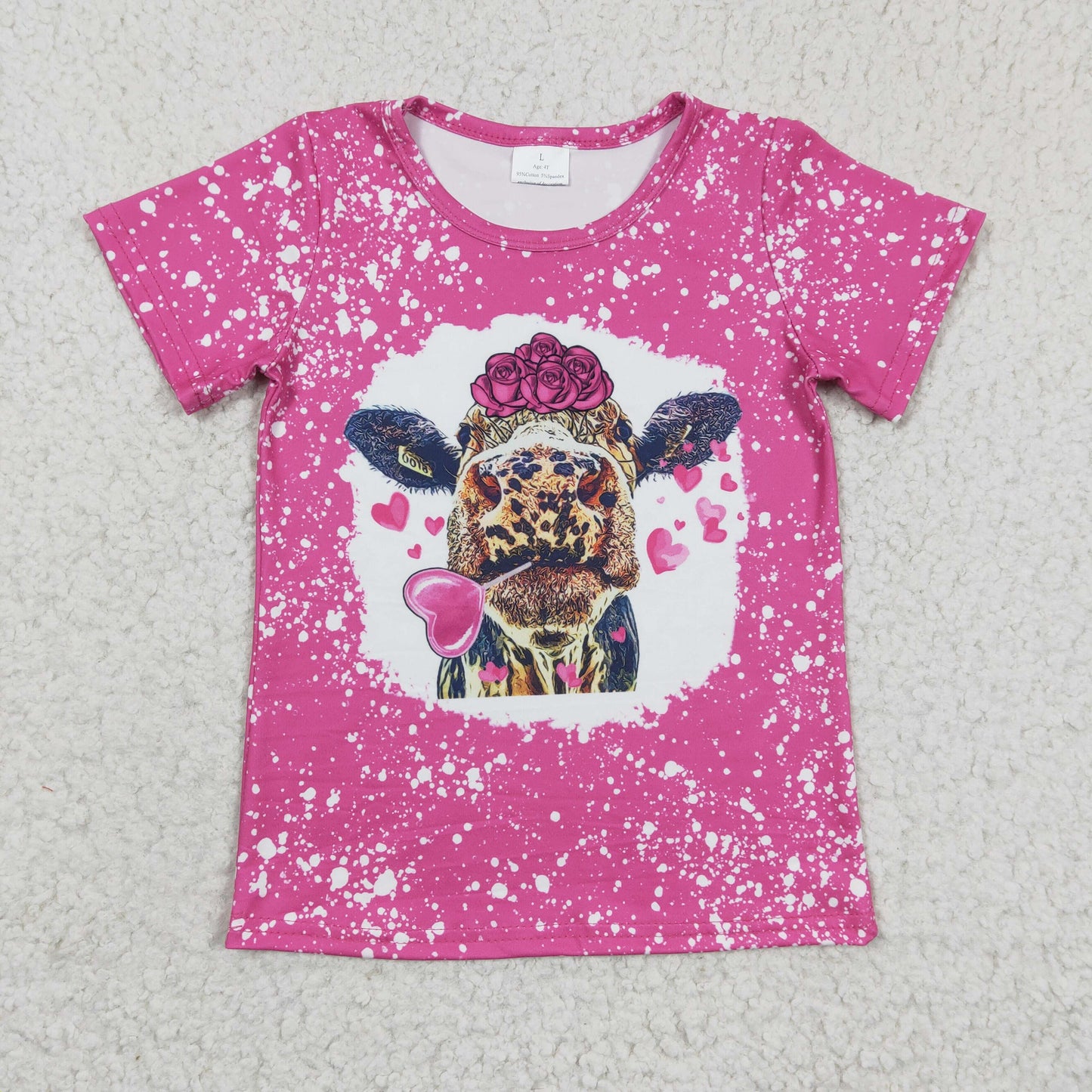 GT0111 Valentine Pink Bleach Cow Girls Shirts Top