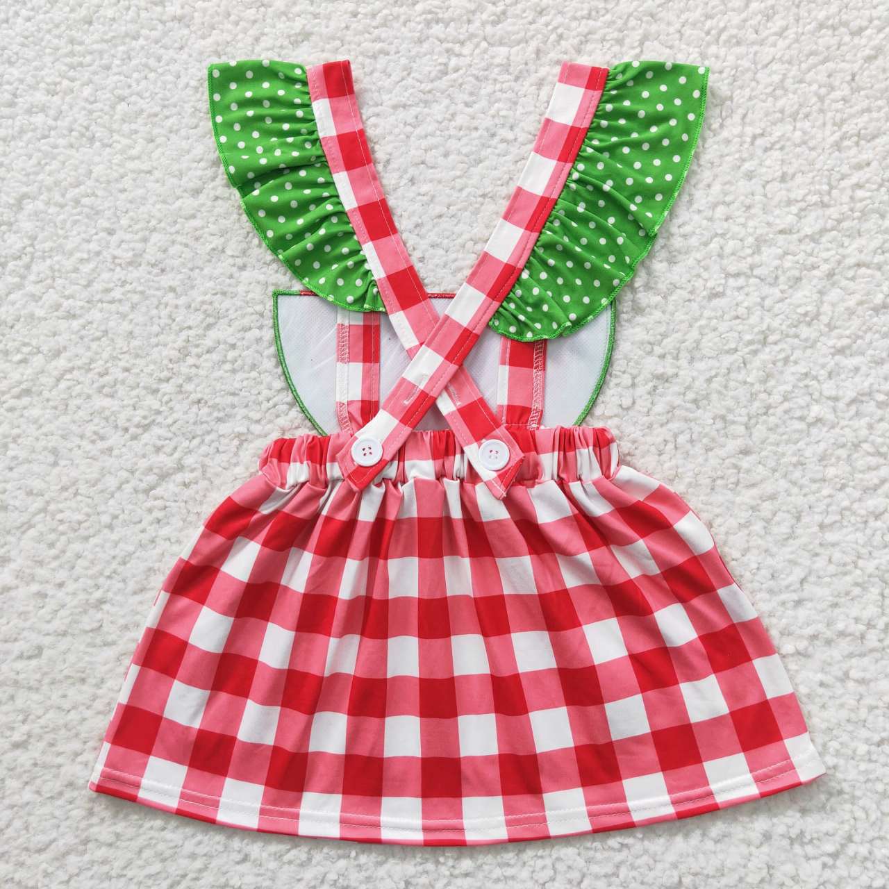 GSD0234 Green Flutter Sleeve Watermelon Embroidery Red Plaid Girls Dress