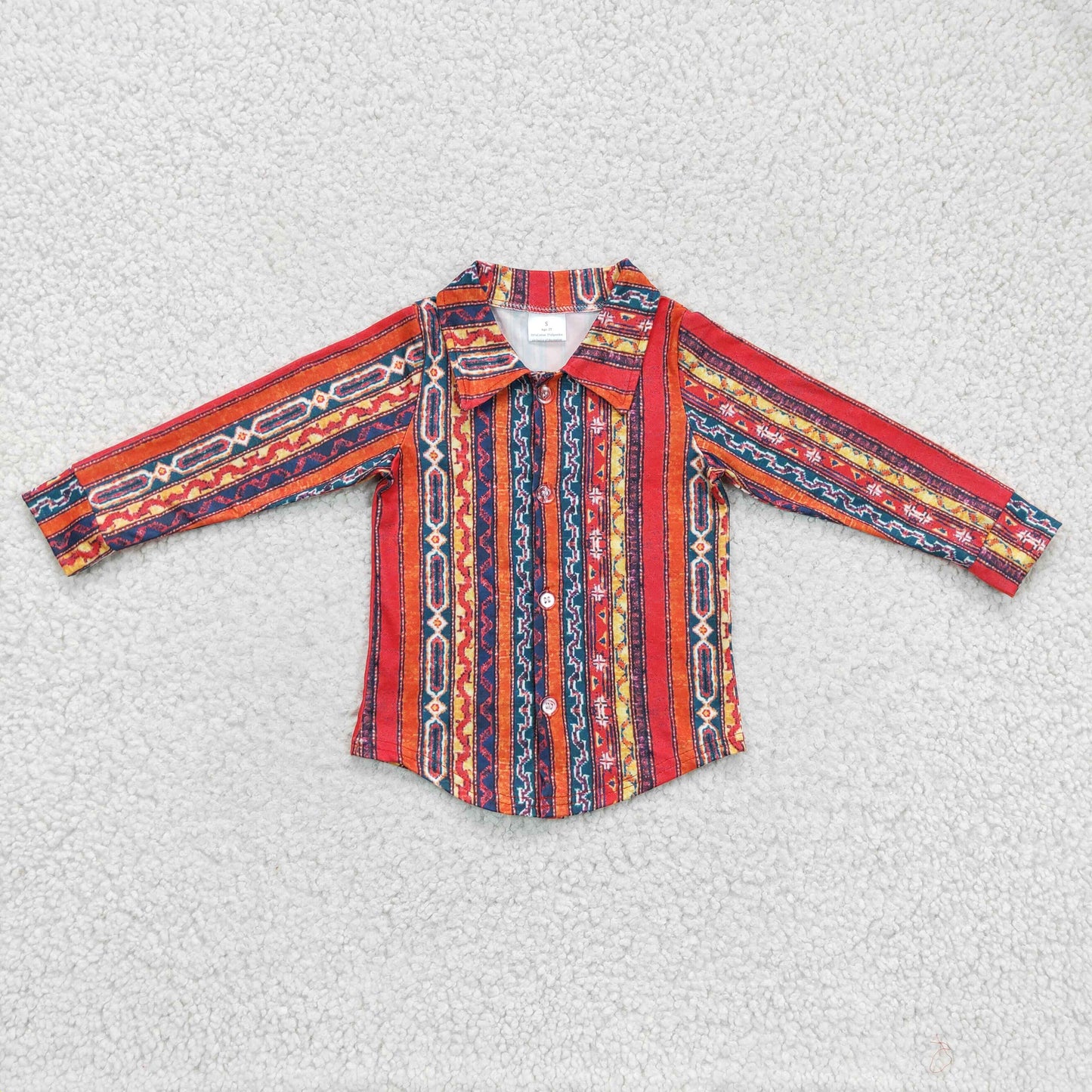 BT0131 Western Colorful Striped Print Aztec Boys Long Sleeve Shirts