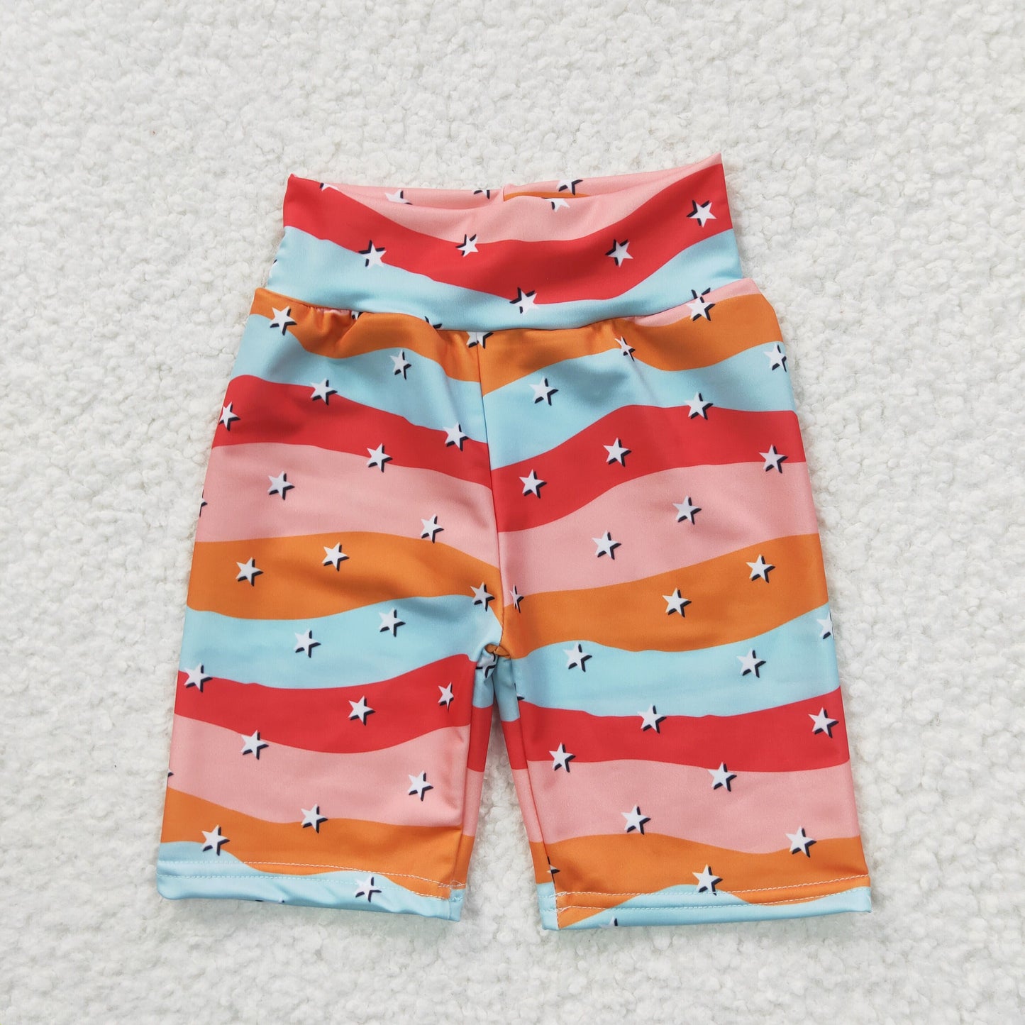 SS0033 Striped Print Stars Baby Girls Biking Shorts