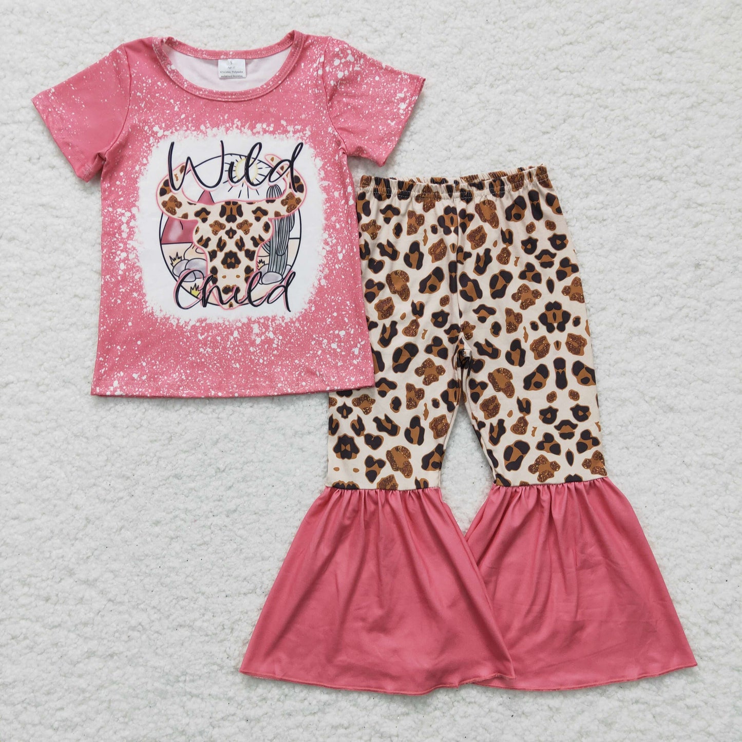 GSPO0254 Pink Wild Child Leopard Print Cow Skull Girls Outfits