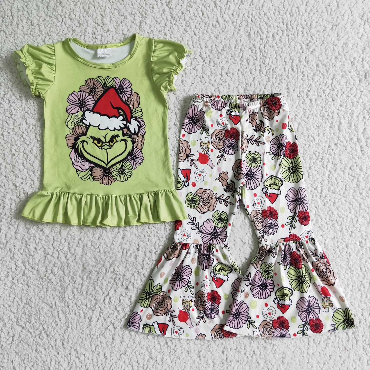 GSPO0179 Christmas Green Cartoon Girls Outfits