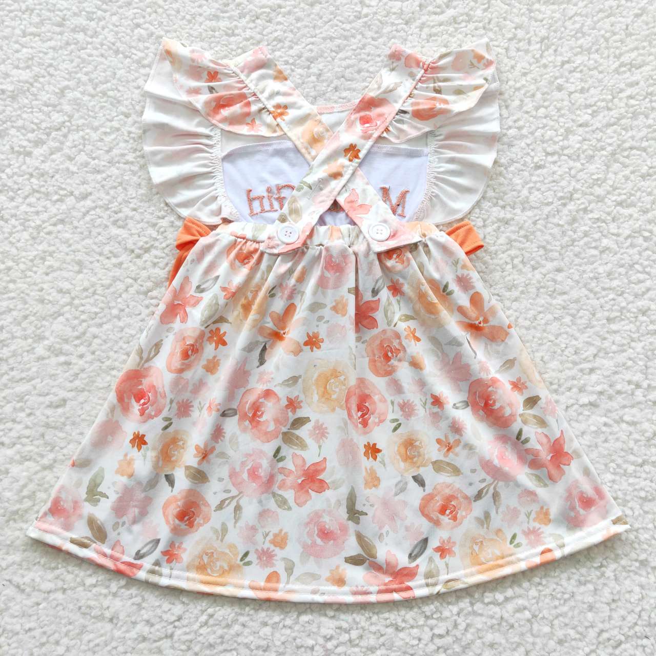 GSD0307 Orange Flower Print Mama's Girl Embroidery Dress