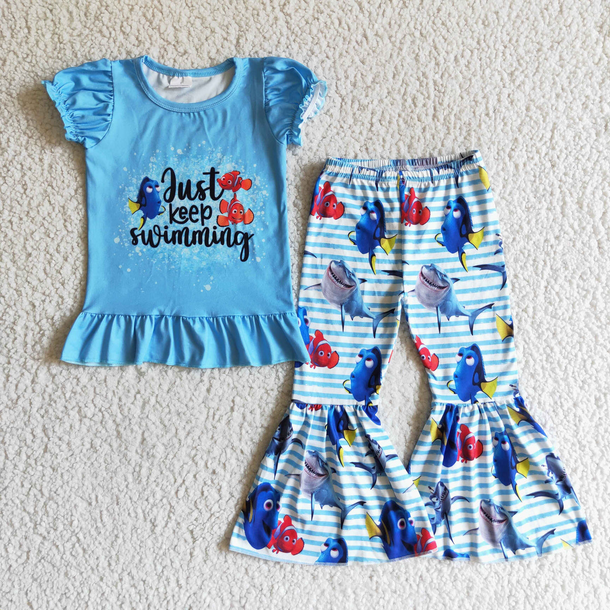 GSPO0147 Blue Cartoon Fish Baby Outfits