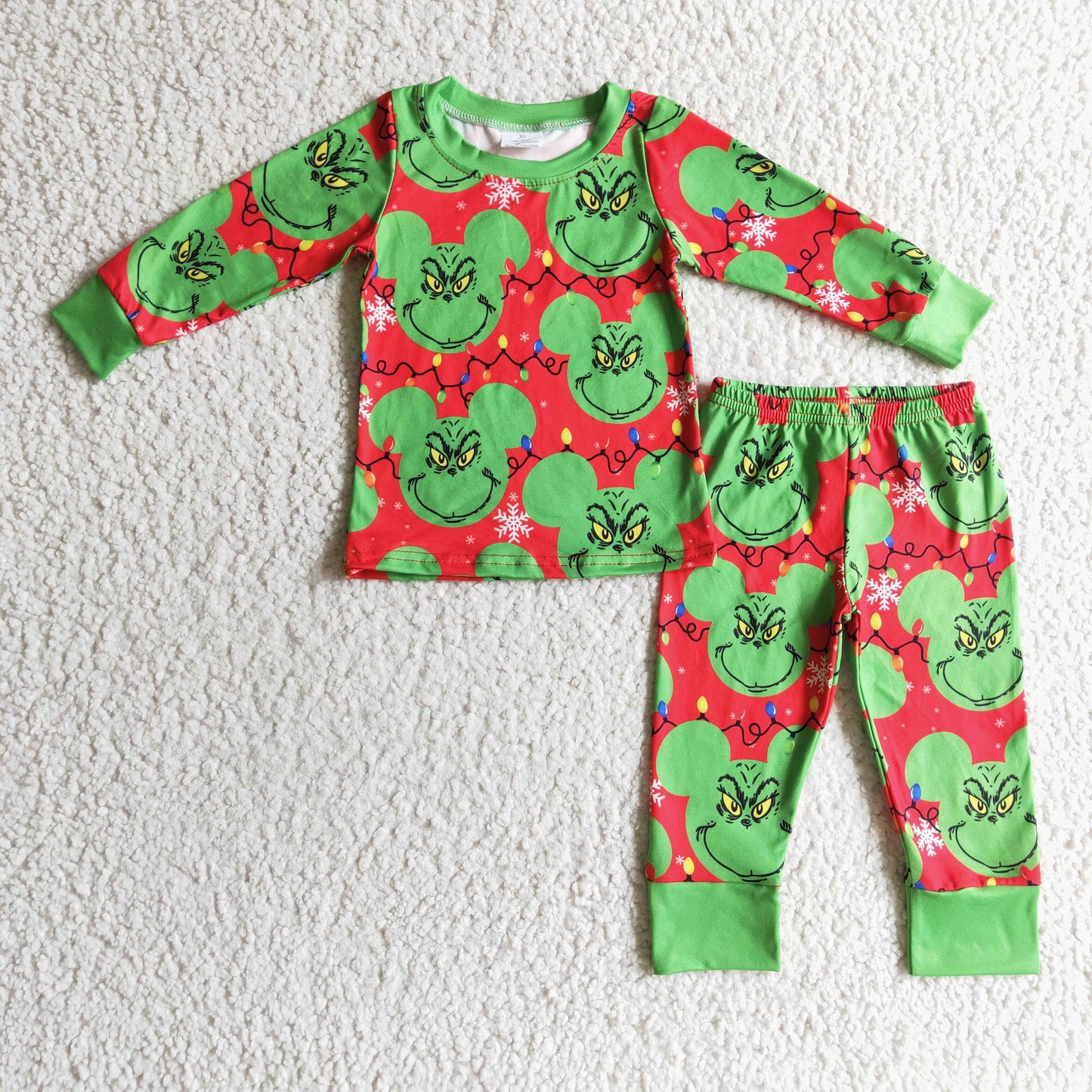 BLP0112 Christmas Green Face Long Sleeve Pants Boys Pajamas