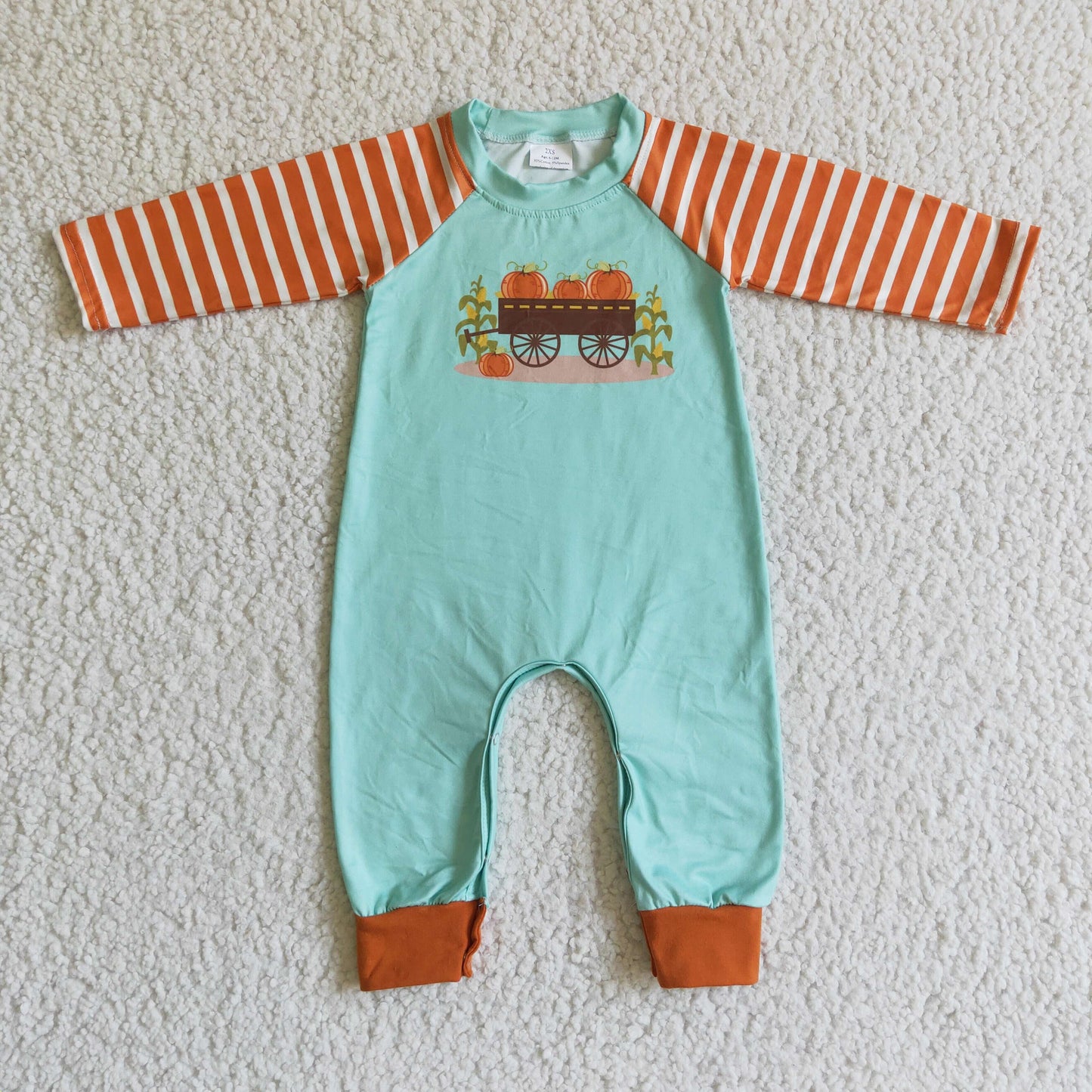 LR0046 Fall Pumpkin Striped Print Kids Romper