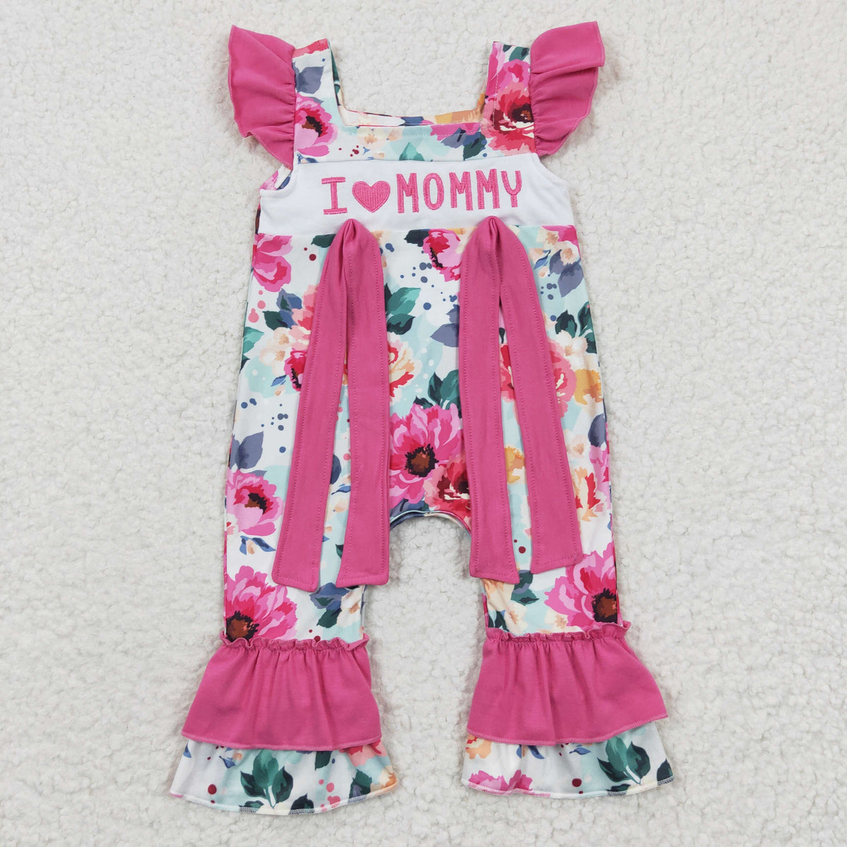SR0251 Hot Pink Flower I Love Mommy Embroidery Kids Romper