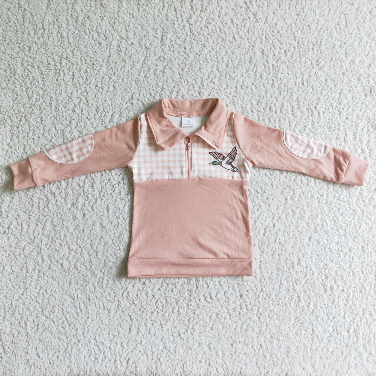BT0034 Pink Bird Plaid Print Pullover Boys Top