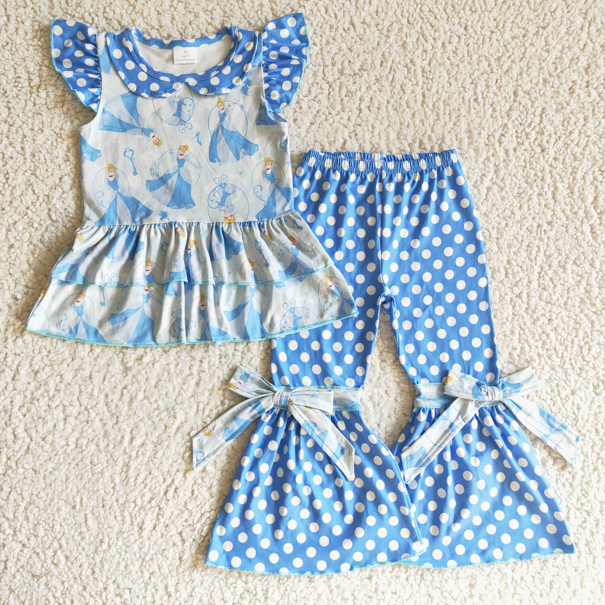 GSPO0200 Blue Princess Flutter Sleeve Girls Outfits