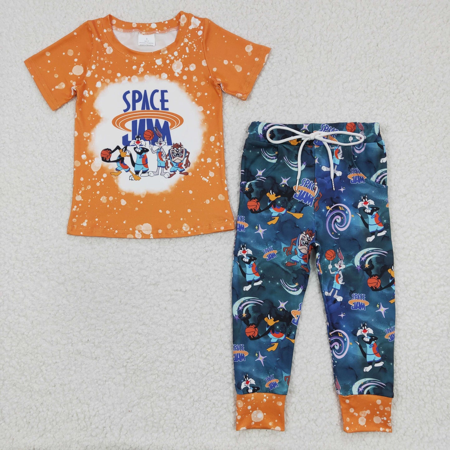 BSPO0091 Cartoon Bunny Orange Short Sleeve Rabbits Boys Set