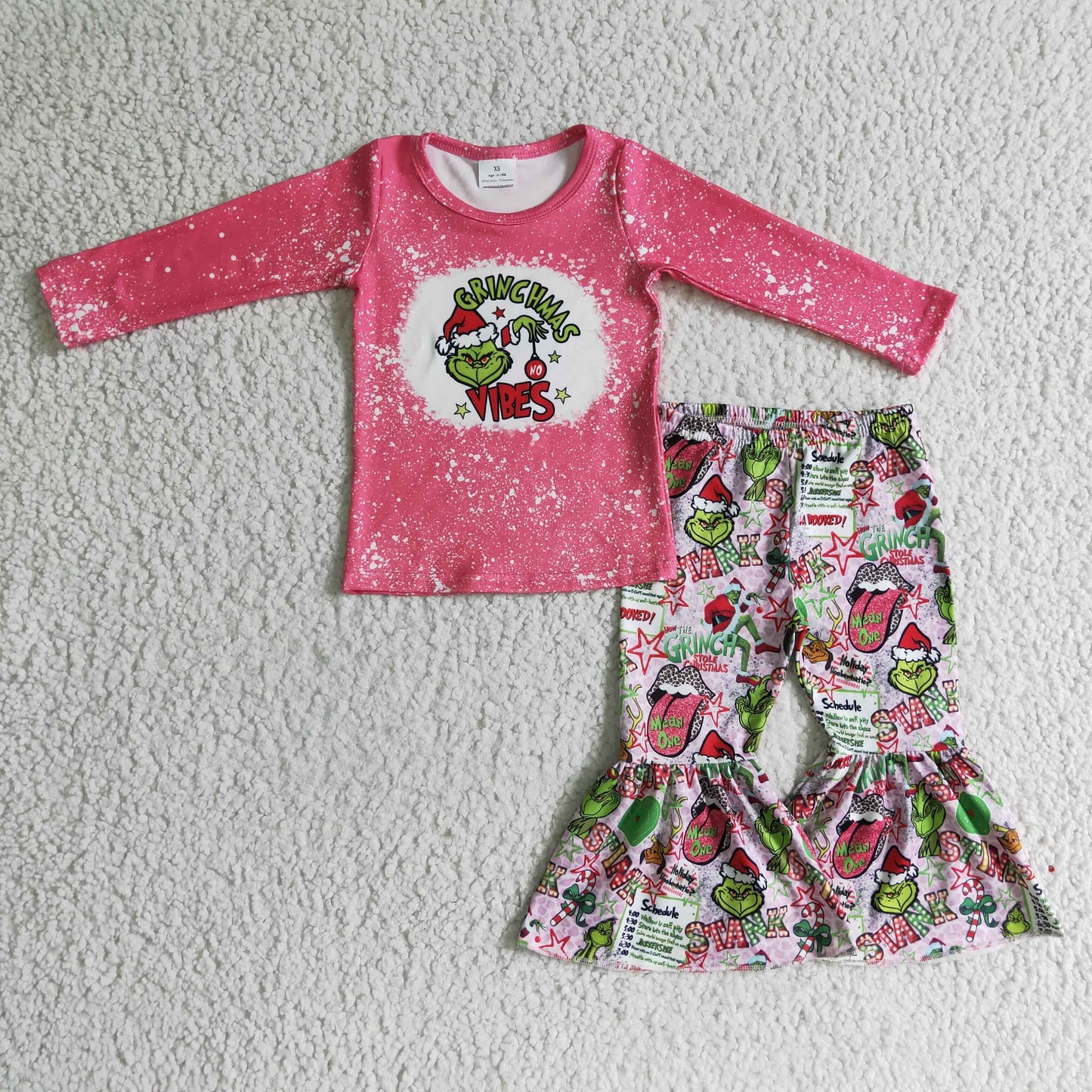 GLP0283 Pink Christmas Green Cartoon Girls Outfits