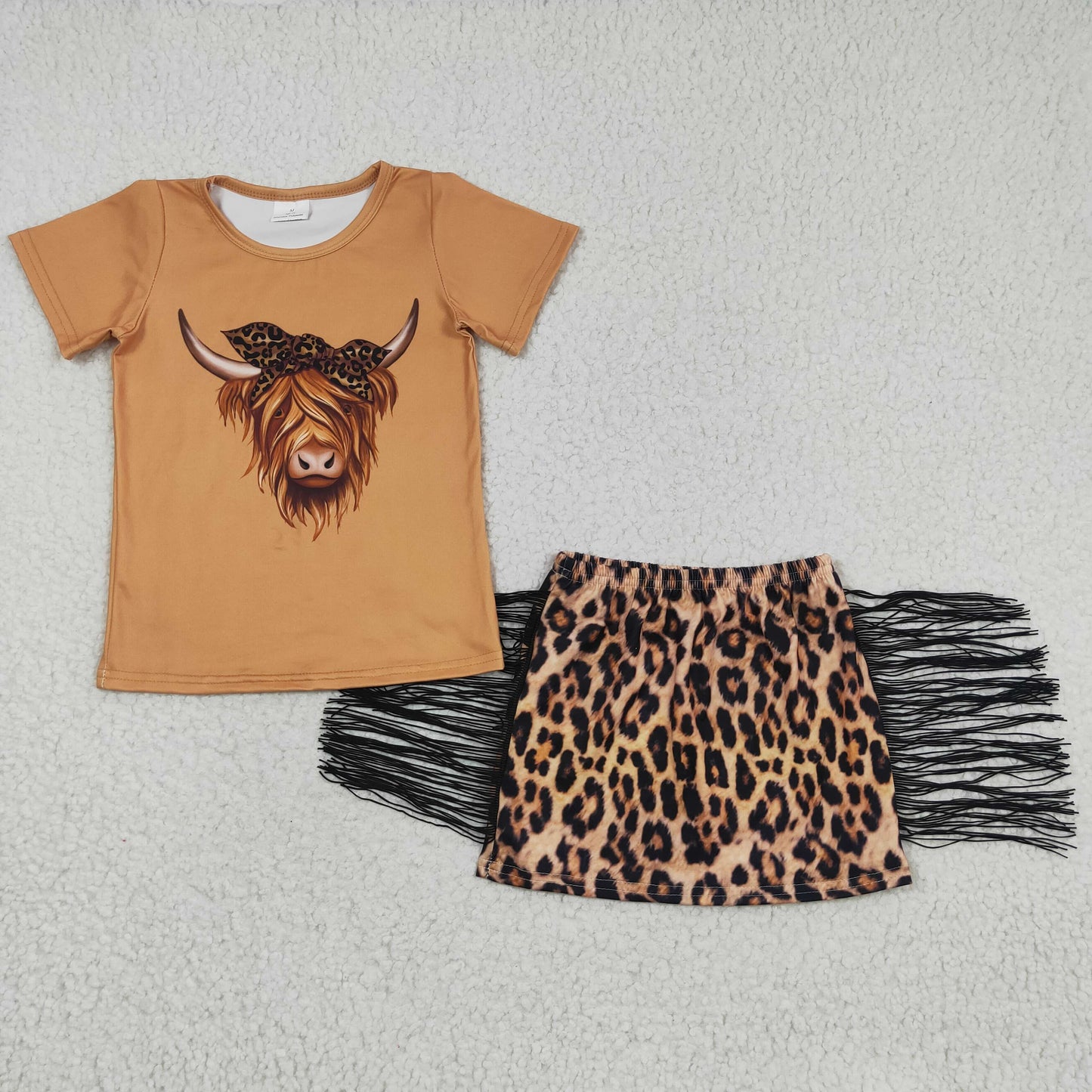 GSD0301 Heifer Highland Cow Girls Tassels Skirts Kids Summer Set