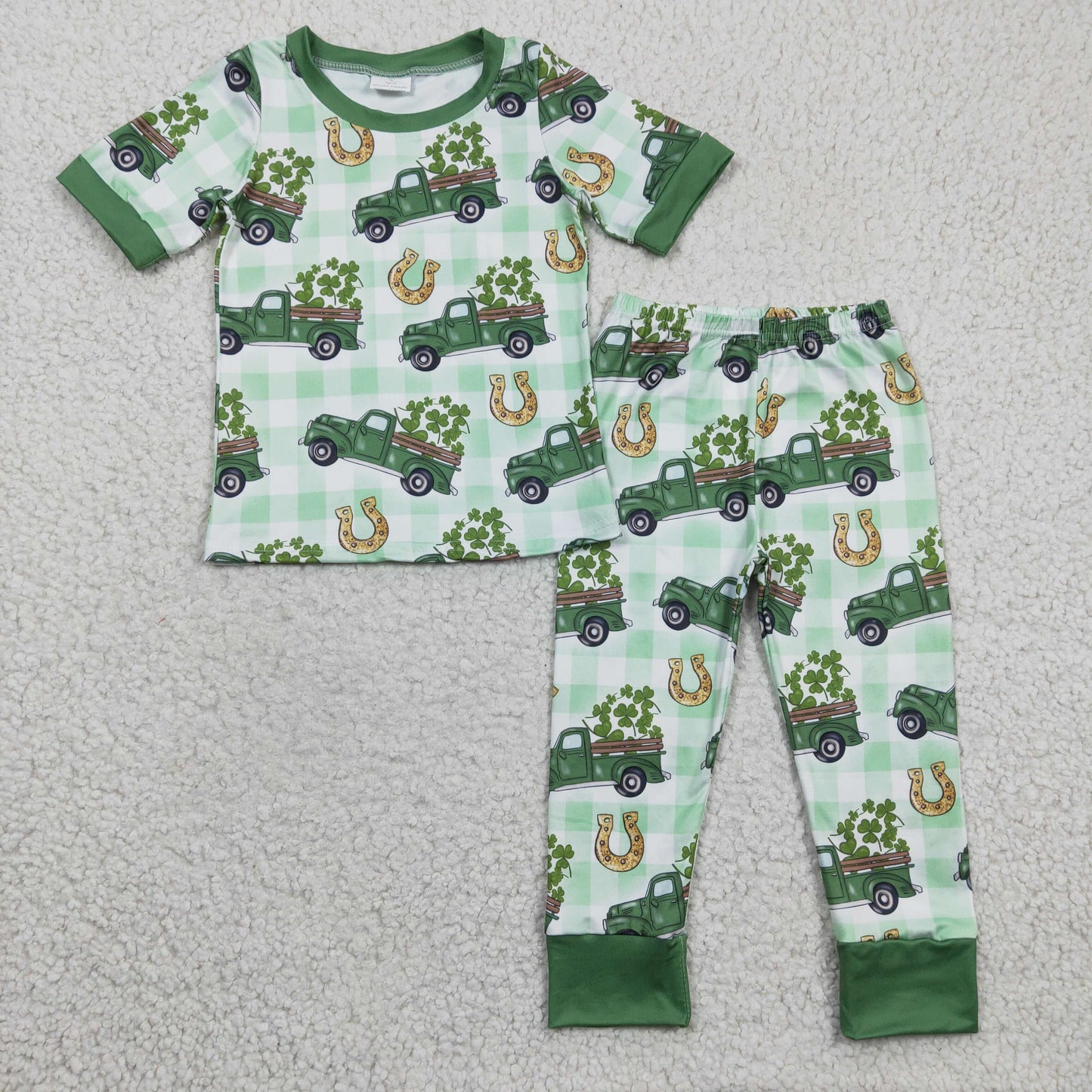 BSPO0043 Green St. Patrick's Day Car Truck Boys Pajamas