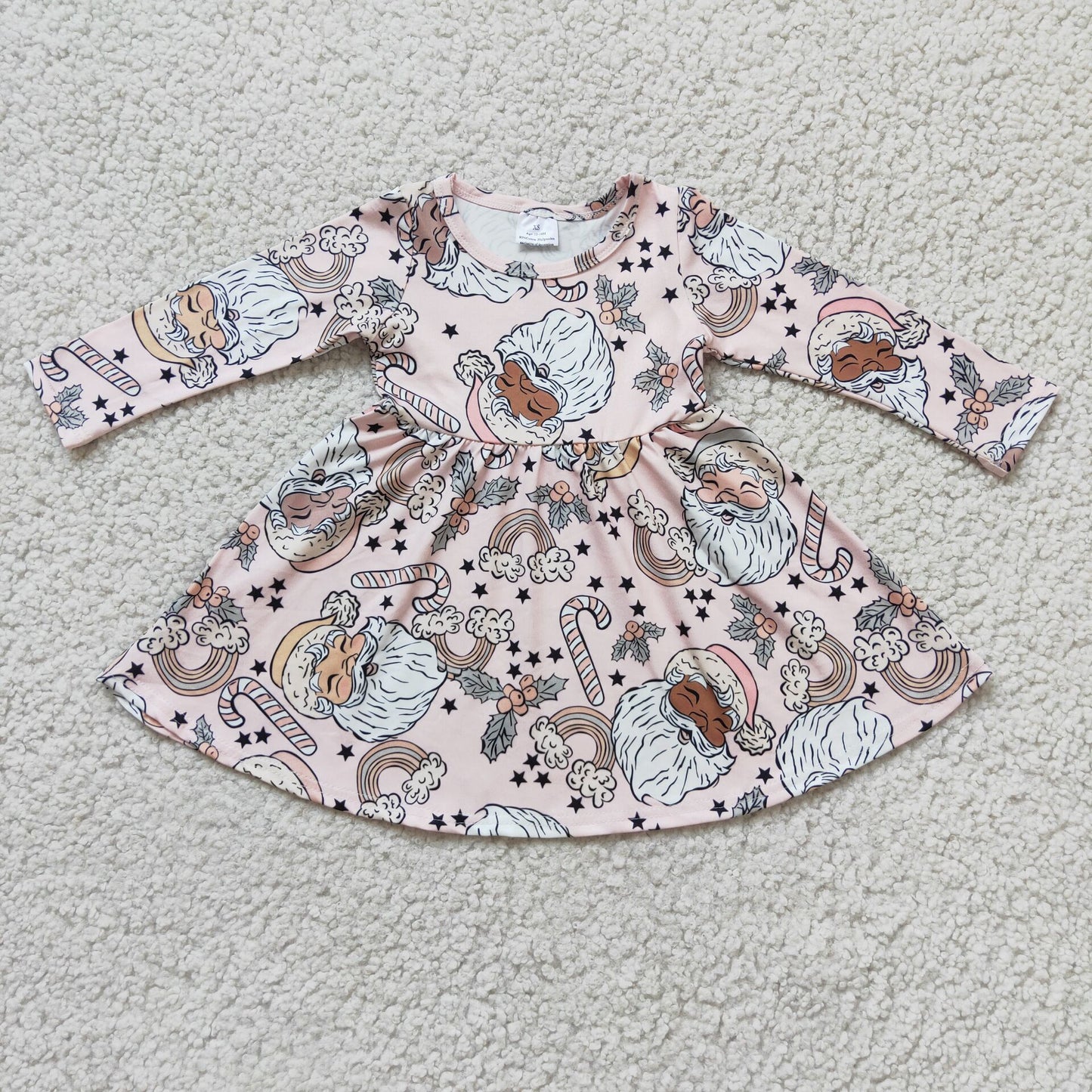 Christmas Long Sleeve Santa Baby Girls Casual Twirl Dress