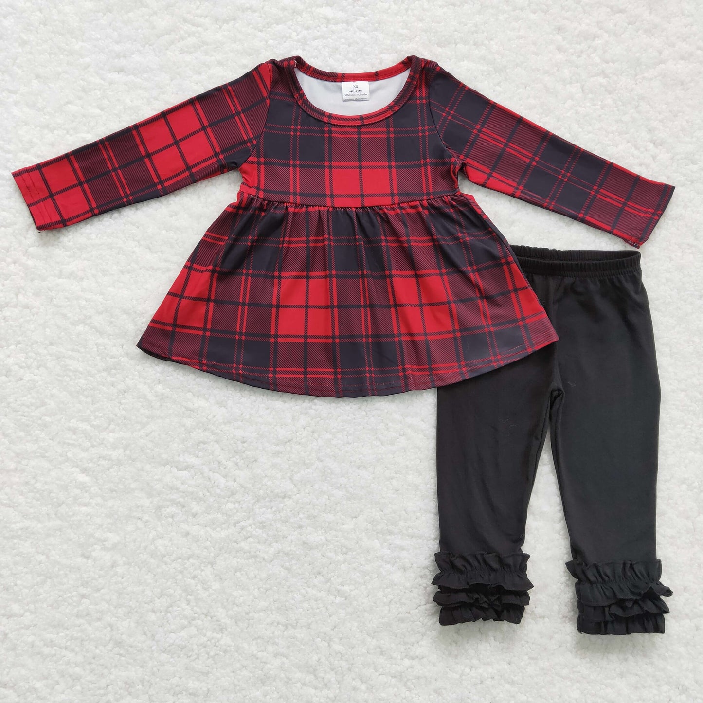 GLP0330 Christmas Plaid Print Black Pants Girls Set