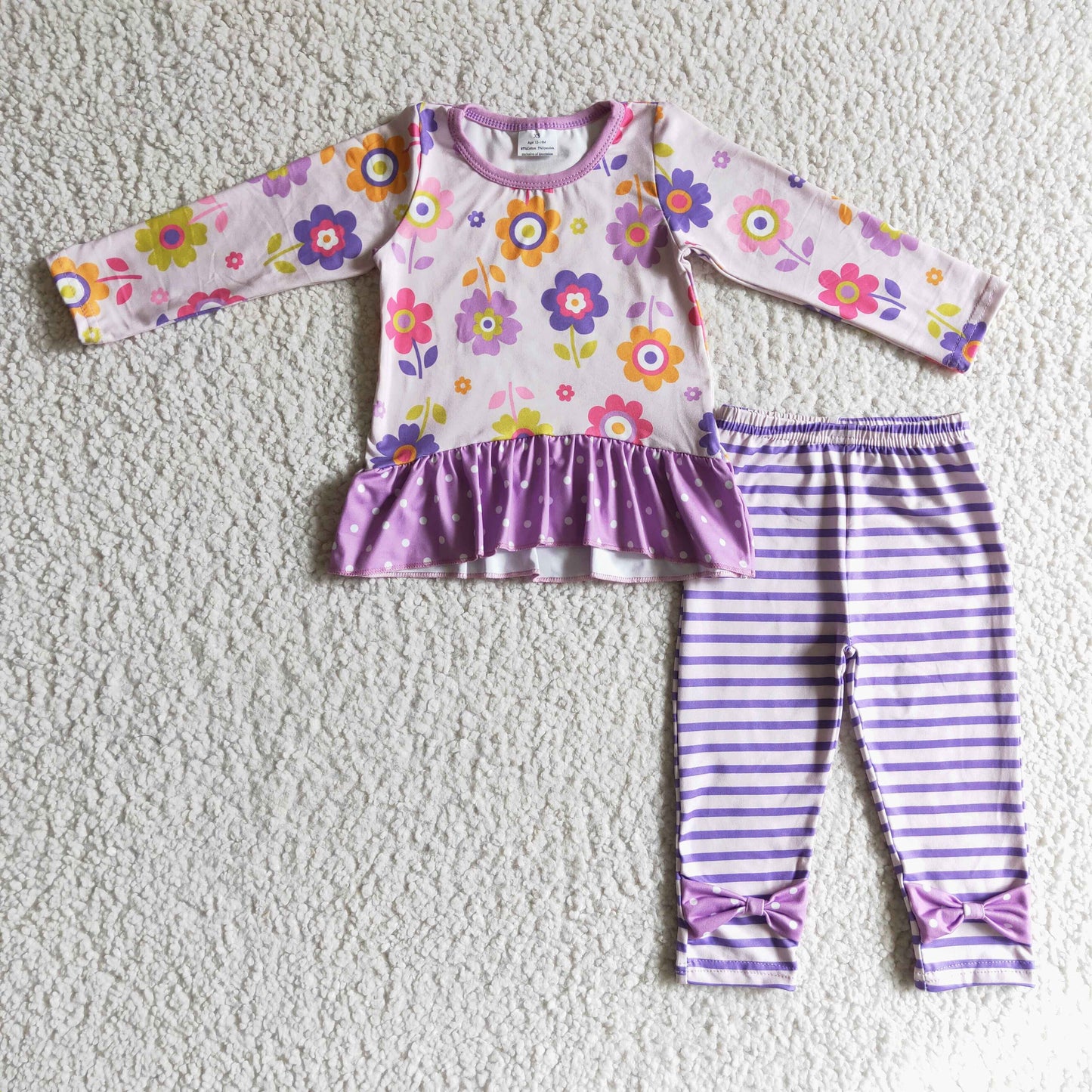 GLP0225 Purple Flower Striped Print Girls Outfits