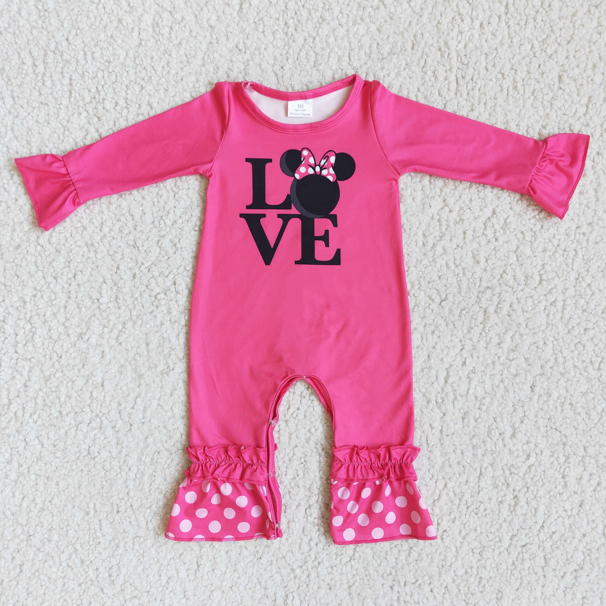 6 B8-35 Valentine's Day Cartoon Love Hot Pink Romper