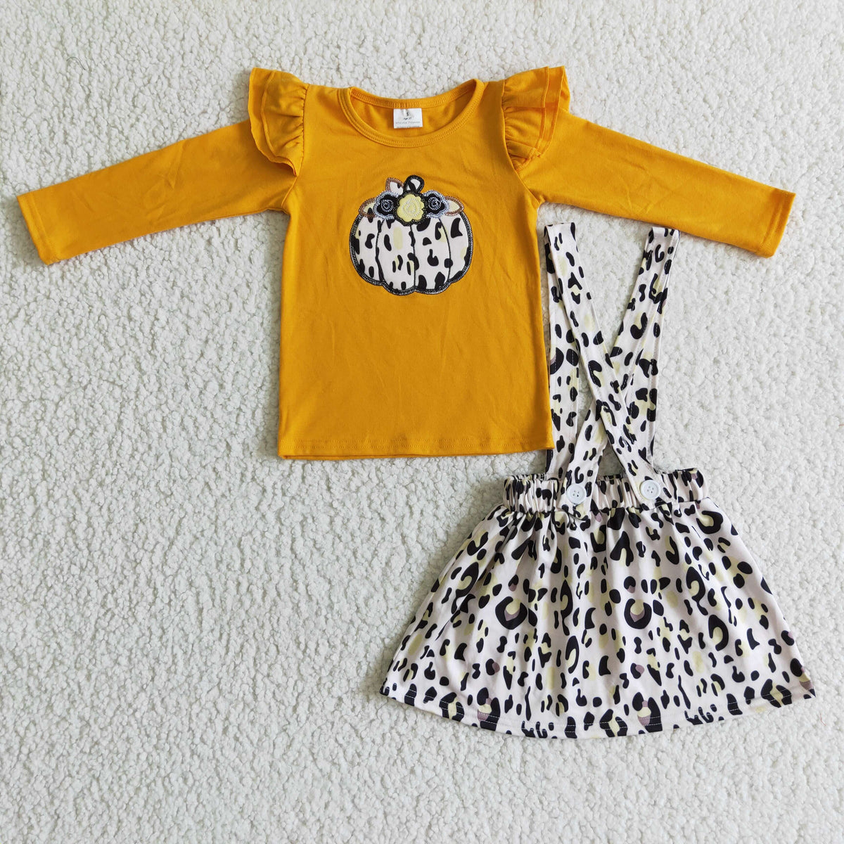 GLD0008 Embroidery Fall Pumpkin Leopard Print Suspender Skirt