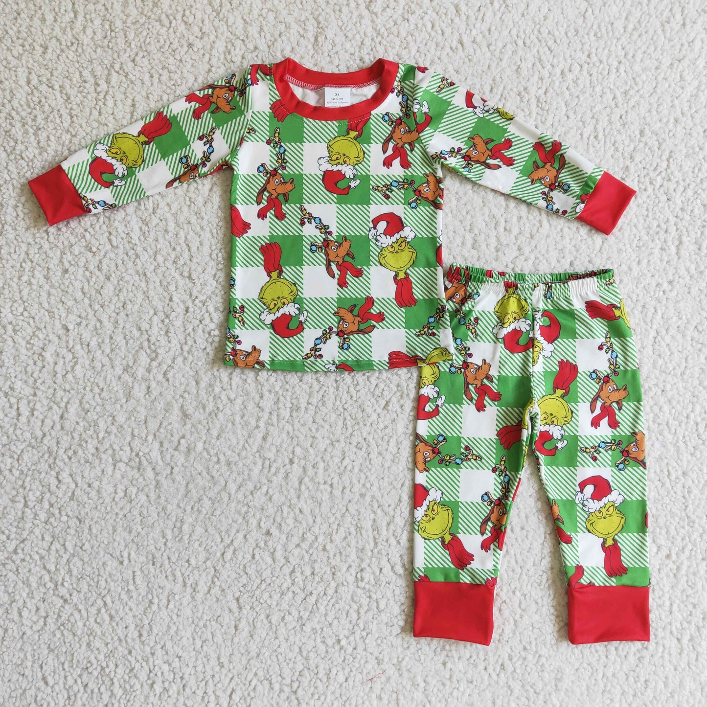 BLP0121 Christmas Green Plaid Print Boys Pajamas