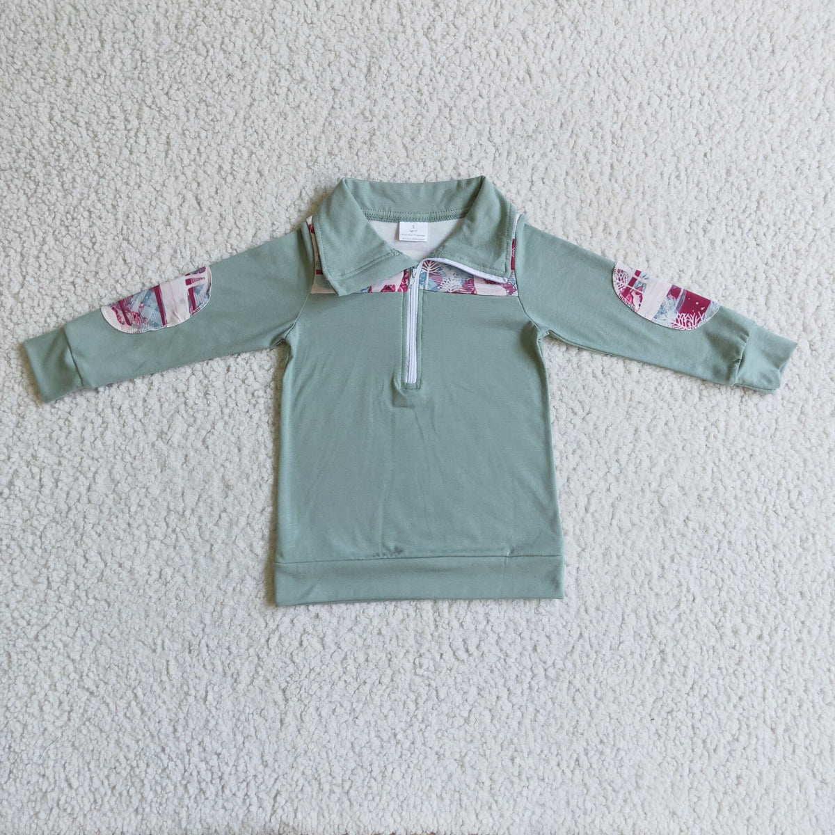 BT0086 Christmas Deer Green Zipper Long Sleeve Boys Pullover