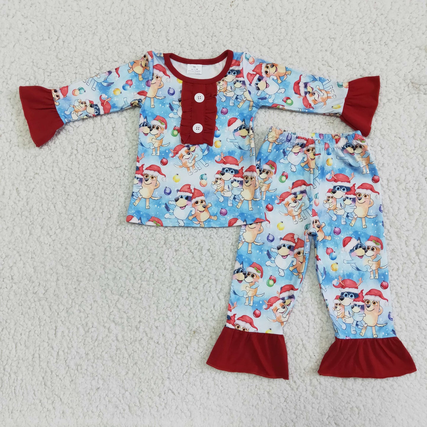 Blue Cartoon Christmas Girls Pajamas