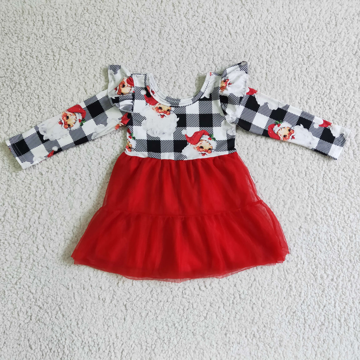 GLD0121 Christmas Santa Plaid Print Red Tutu Dress