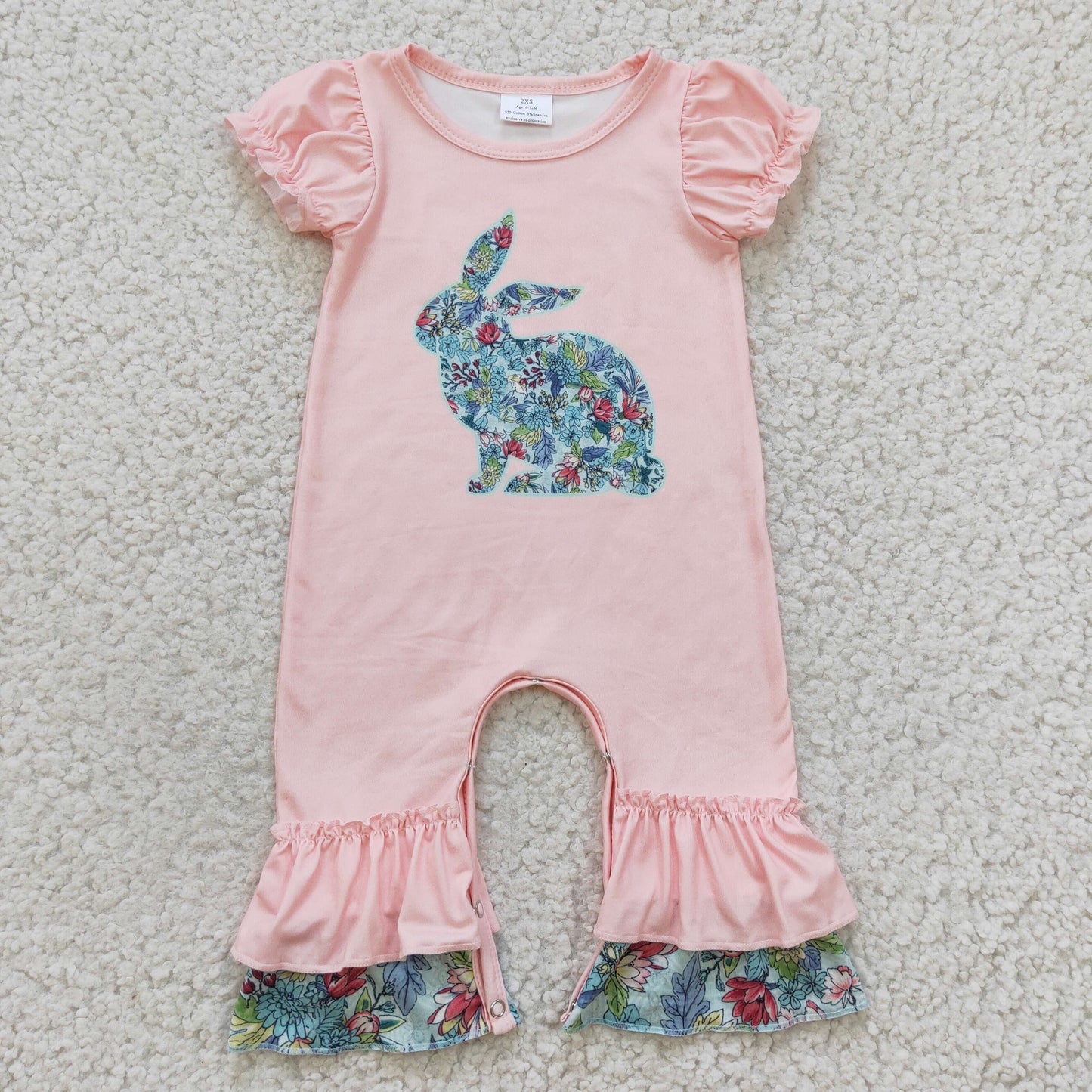 SR0163 Easter Pink Bunny Short Sleeve Girls Romper