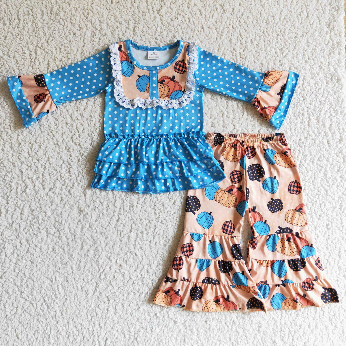 GLP0126 Blue Lace Fall Pumpkin Ruffles Girls Outfits
