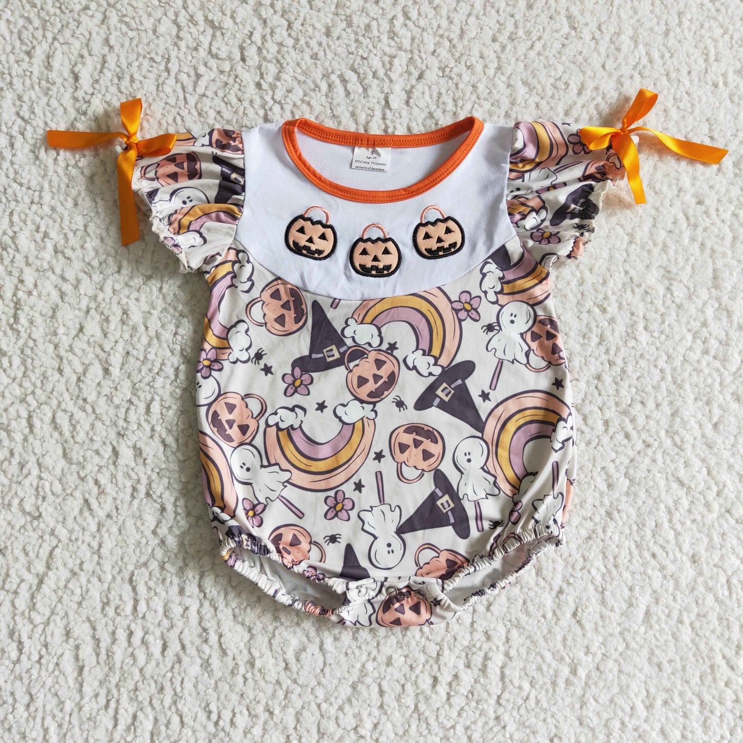 SR0086 Embroidery Pumpkin Fall Kids Romper
