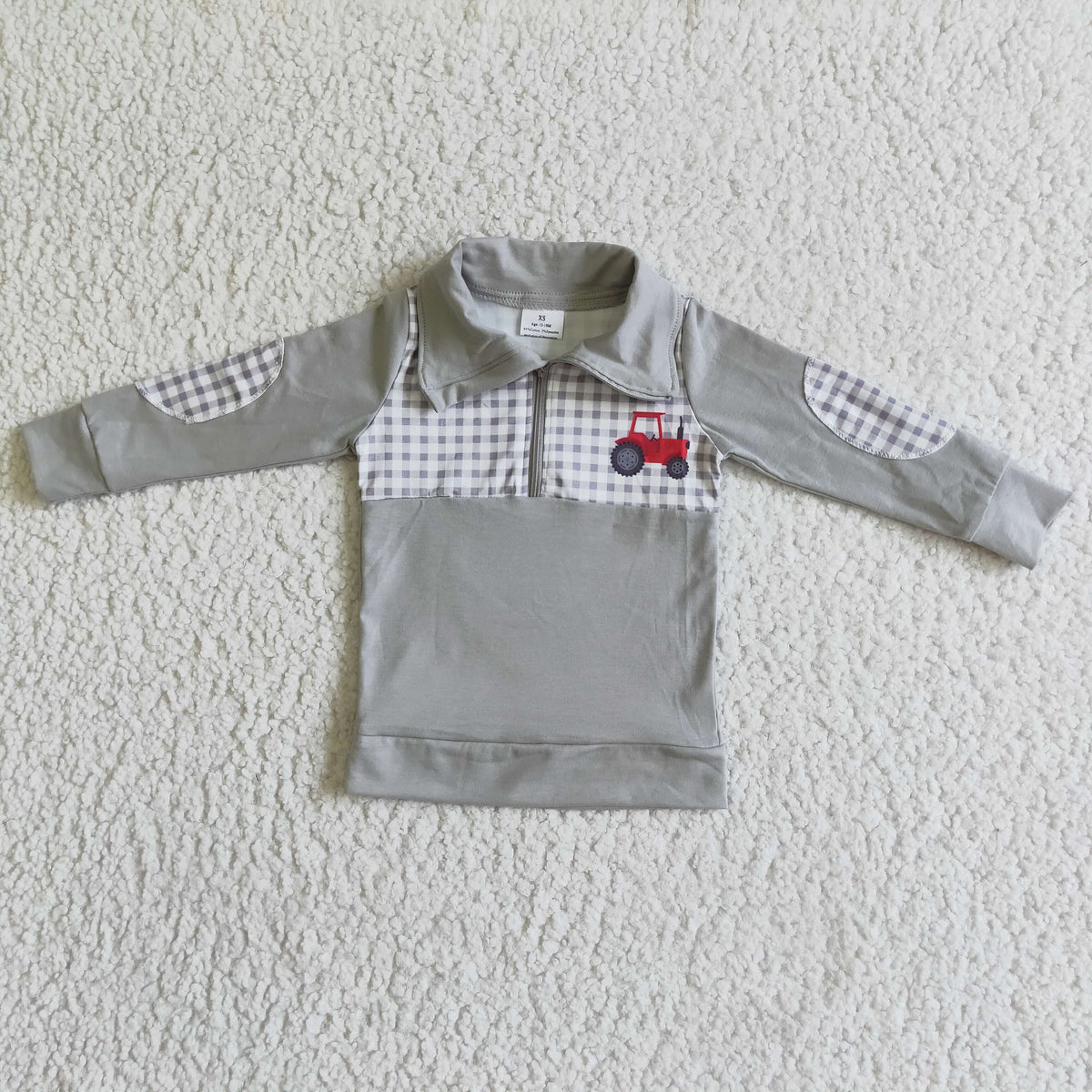 BT0035 Grey Red Truck Plaid Print Pullover