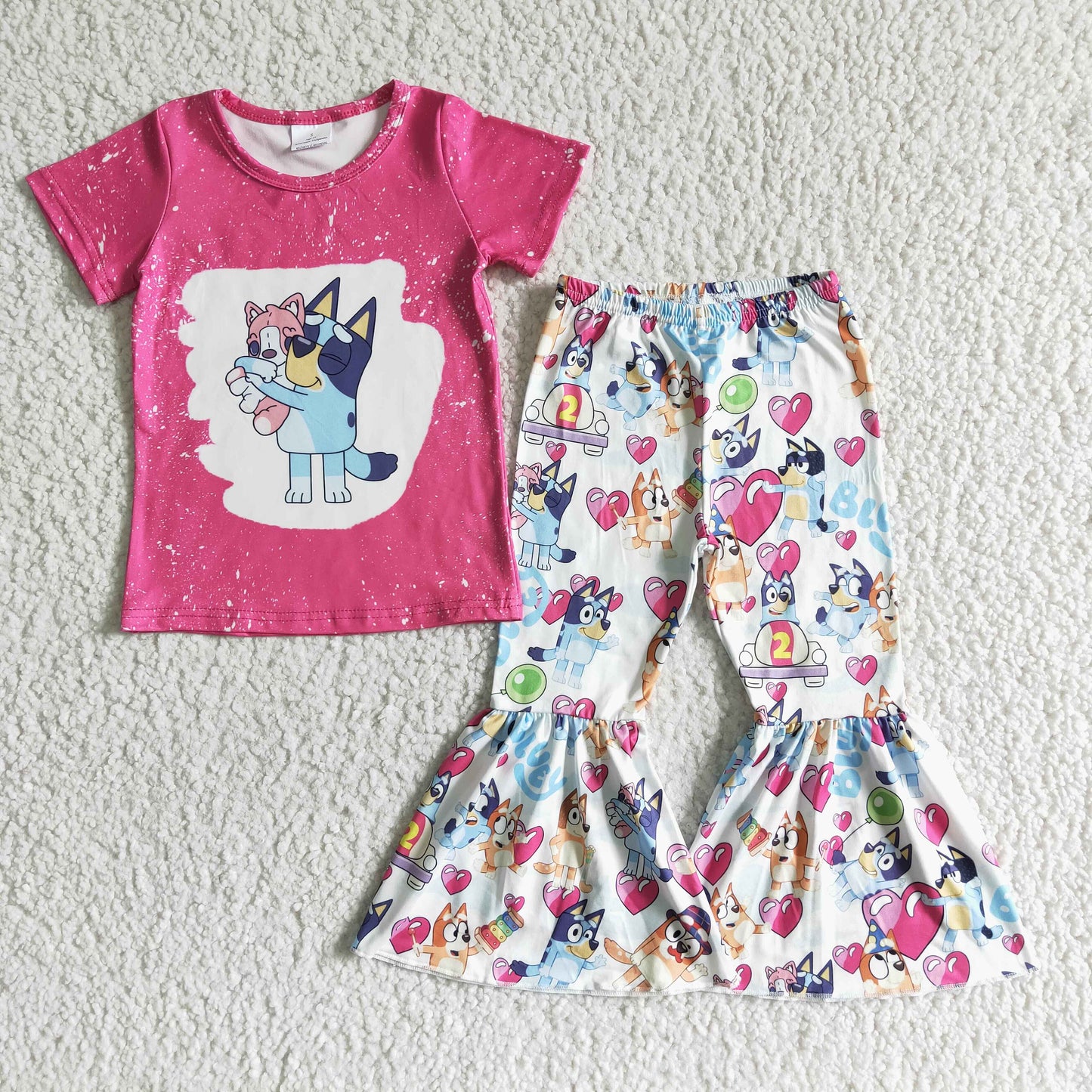 GSPO0066 Hot Pink Cartoon Dog Baby Kids Outfits