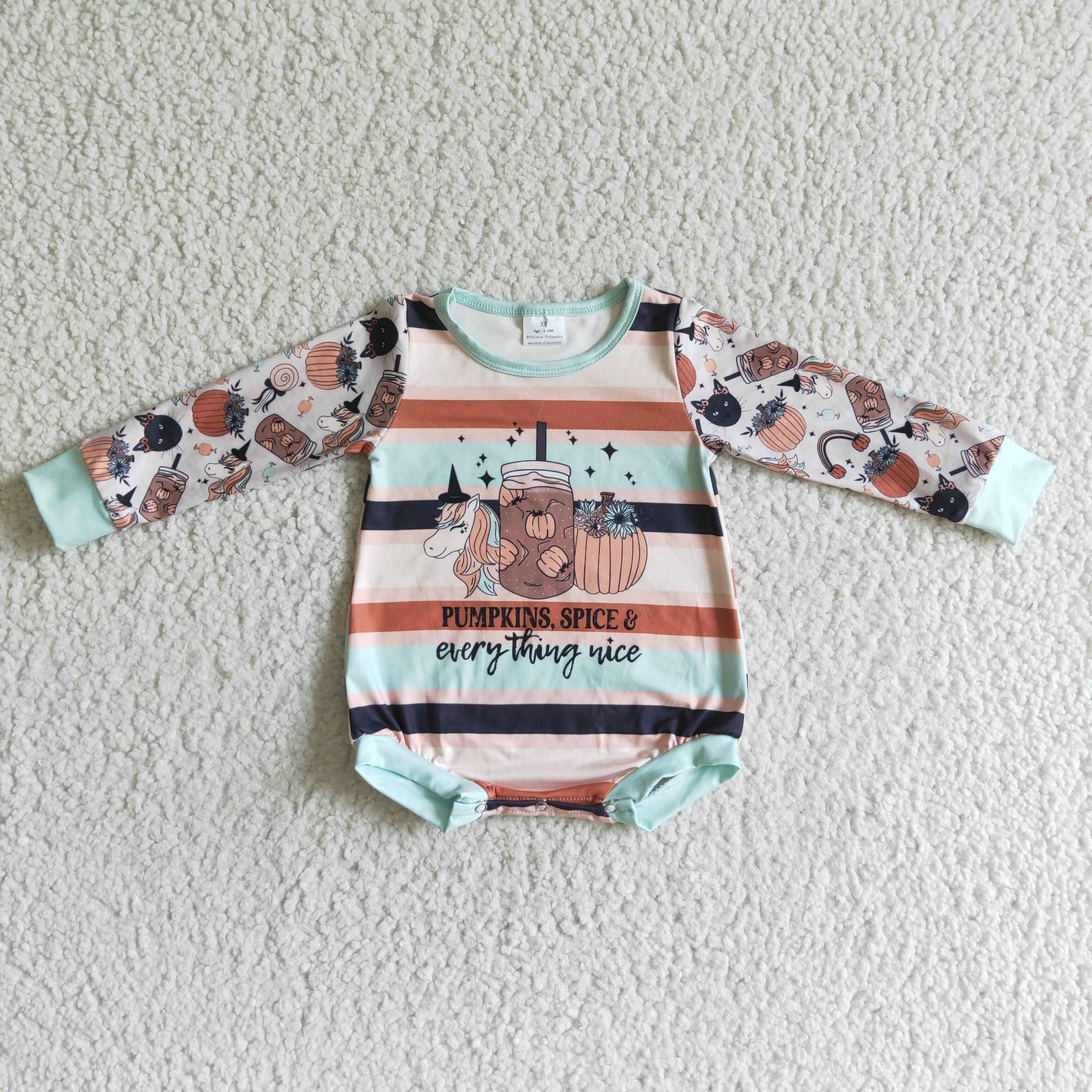 LR0094 Fall Pumpkin Unicorn Bummies Romper